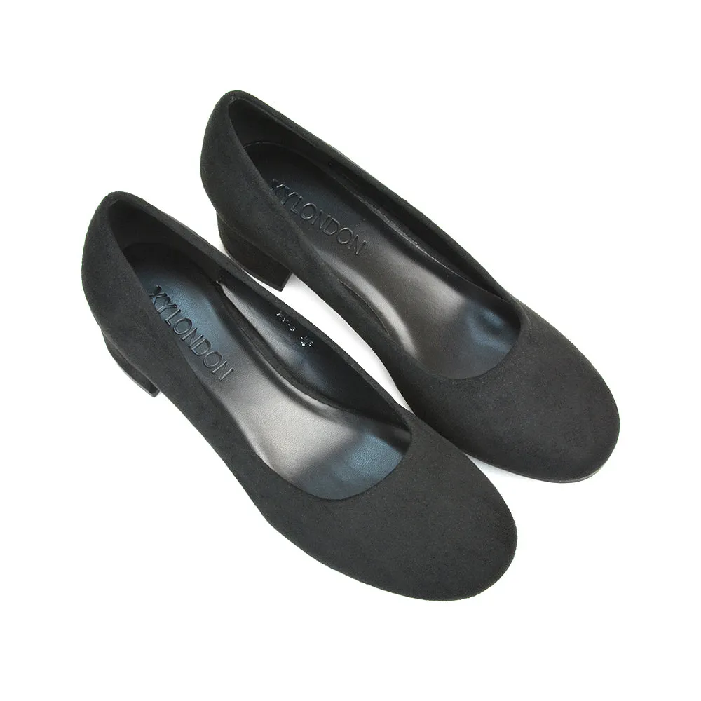 Liberty Low Block Heel Round Toe Slip On Classic Court Shoes in White Synthetic Leather