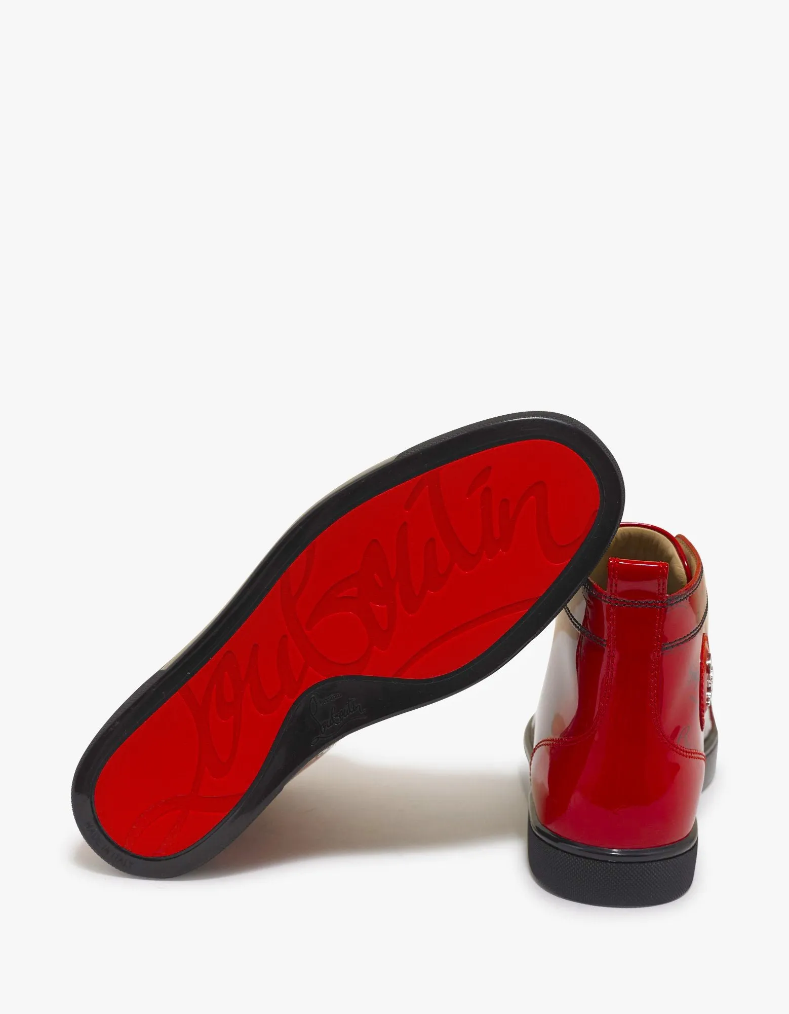 Louis Flat Red Degraloubi Patent High Top Trainers -