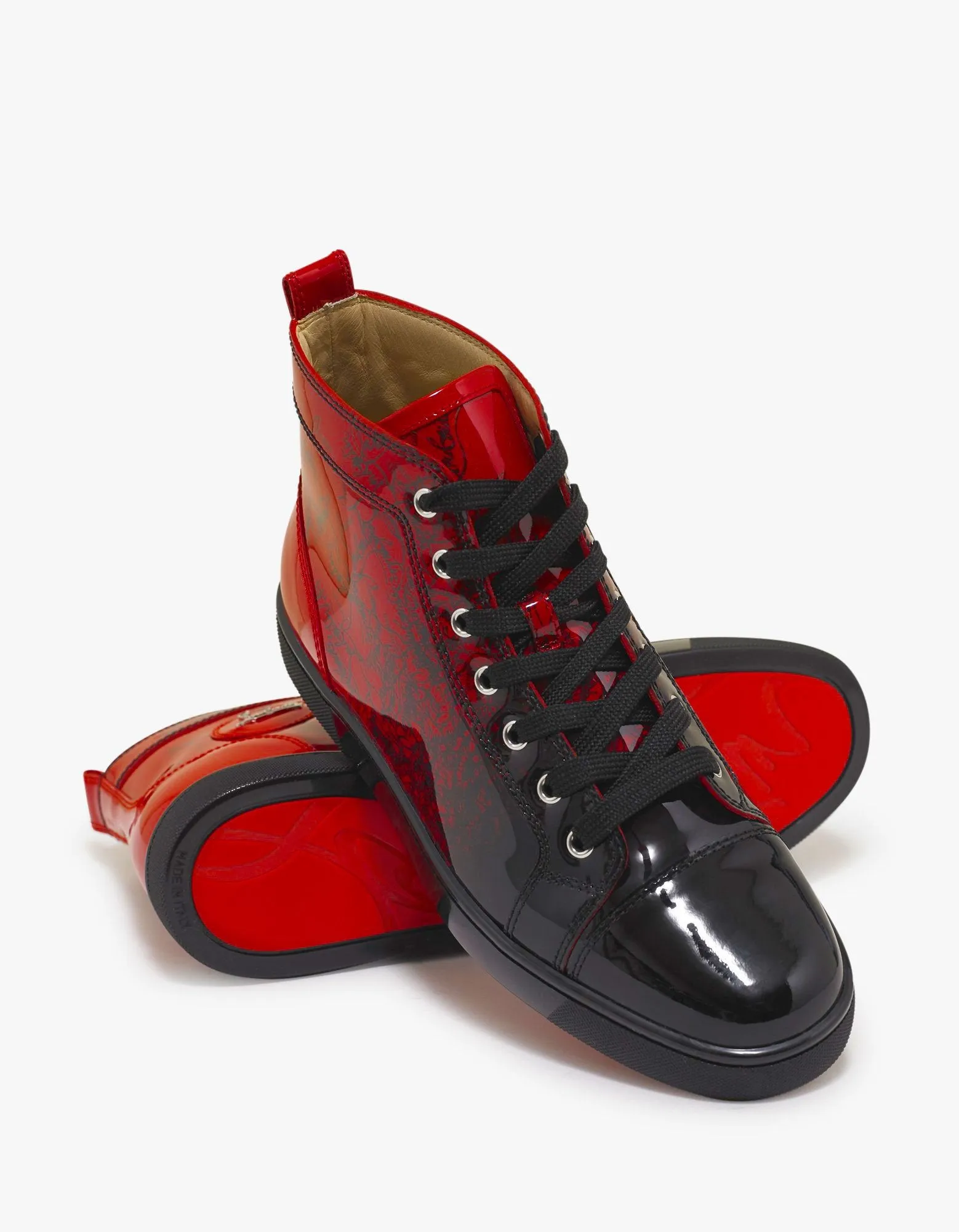 Louis Flat Red Degraloubi Patent High Top Trainers -