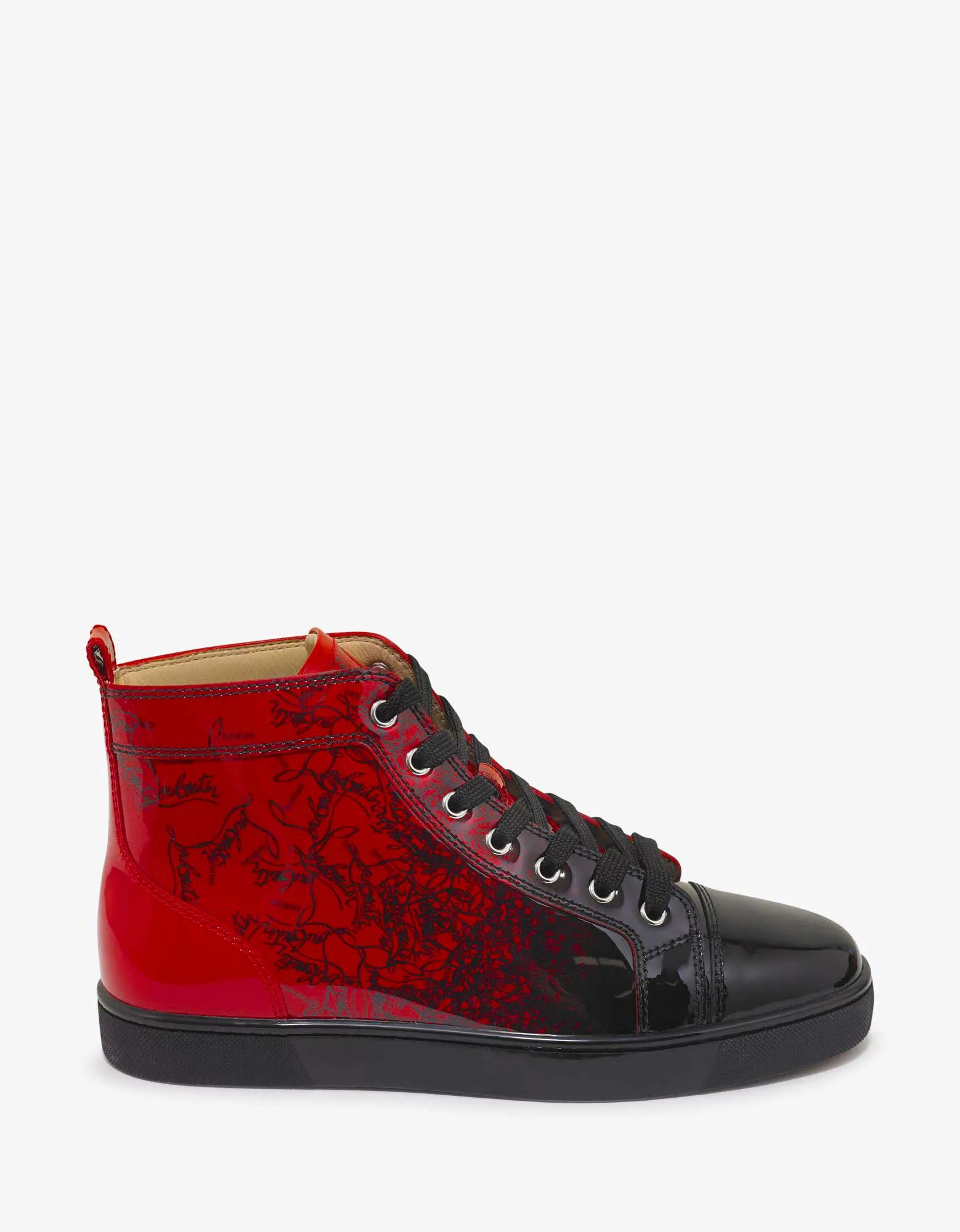 Louis Flat Red Degraloubi Patent High Top Trainers -