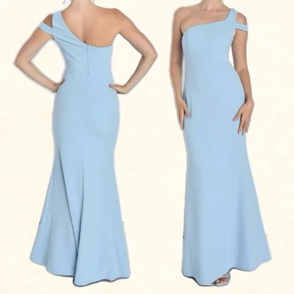 LULUS Make an Entrance Powder Blue One-Shoulder Mermaid Maxi Dress {Medium}