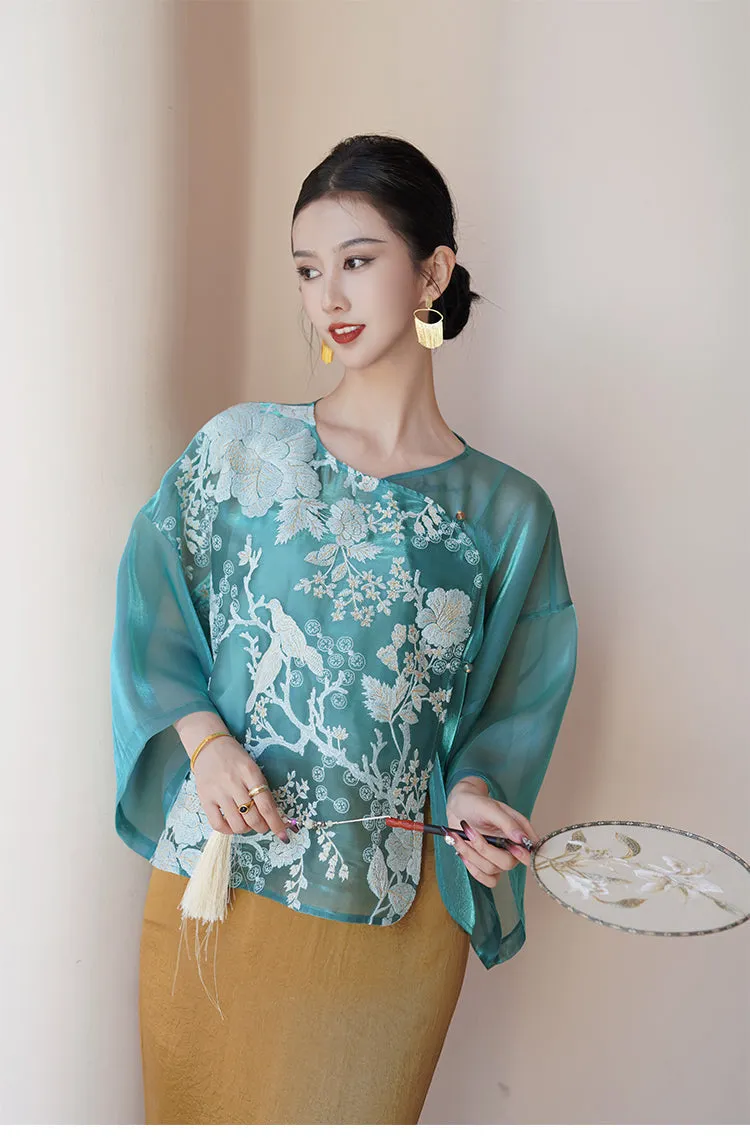 Marley Elegant Embroidery Qipao Cheongsam Two Piece