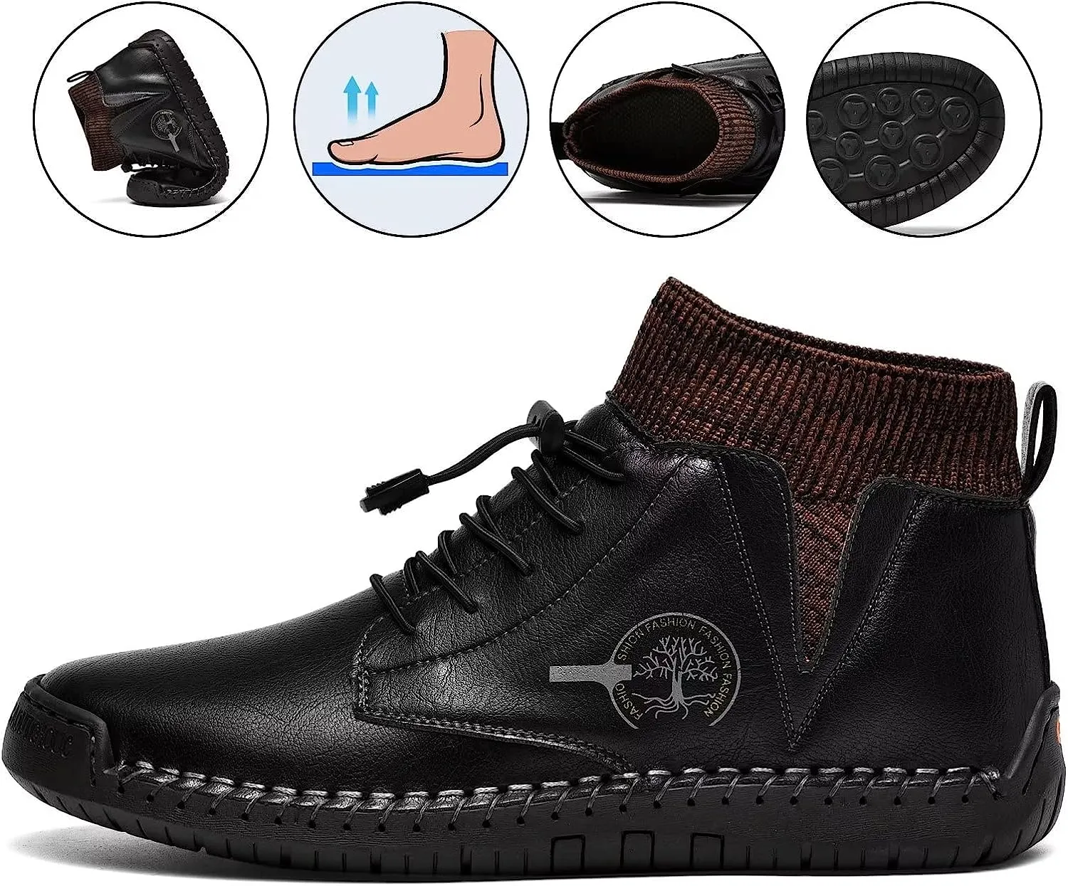 Mens Leather Loafers Fashion Casual Slip Driver Loafer Shoes Ankle Chukka Boots for Men