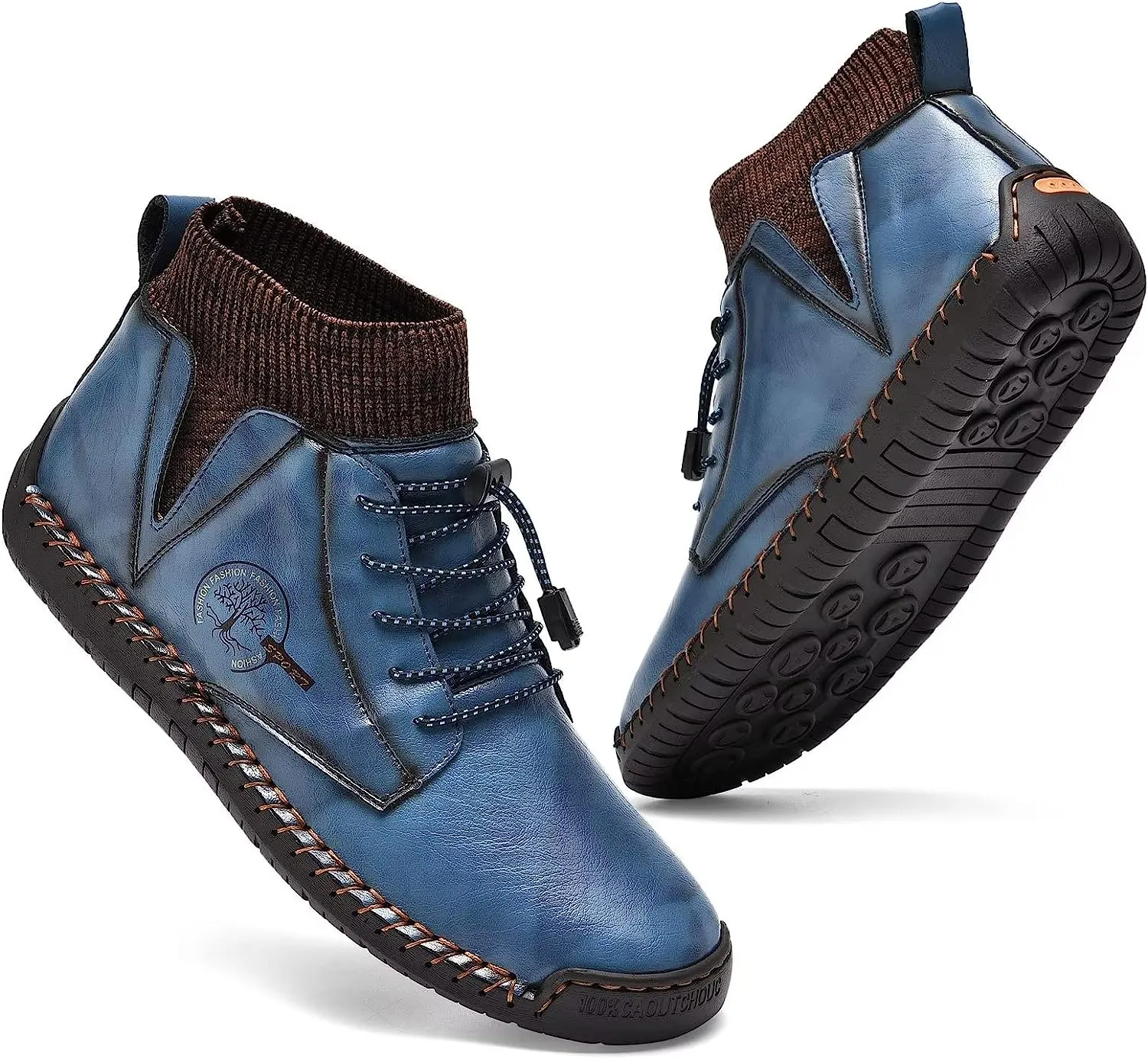 Mens Leather Loafers Fashion Casual Slip Driver Loafer Shoes Ankle Chukka Boots for Men