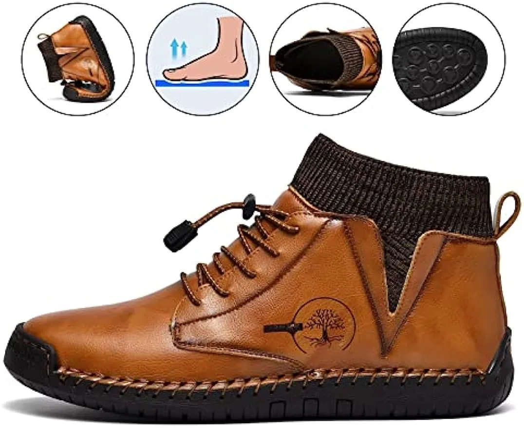 Mens Leather Loafers Fashion Casual Slip Driver Loafer Shoes Ankle Chukka Boots for Men