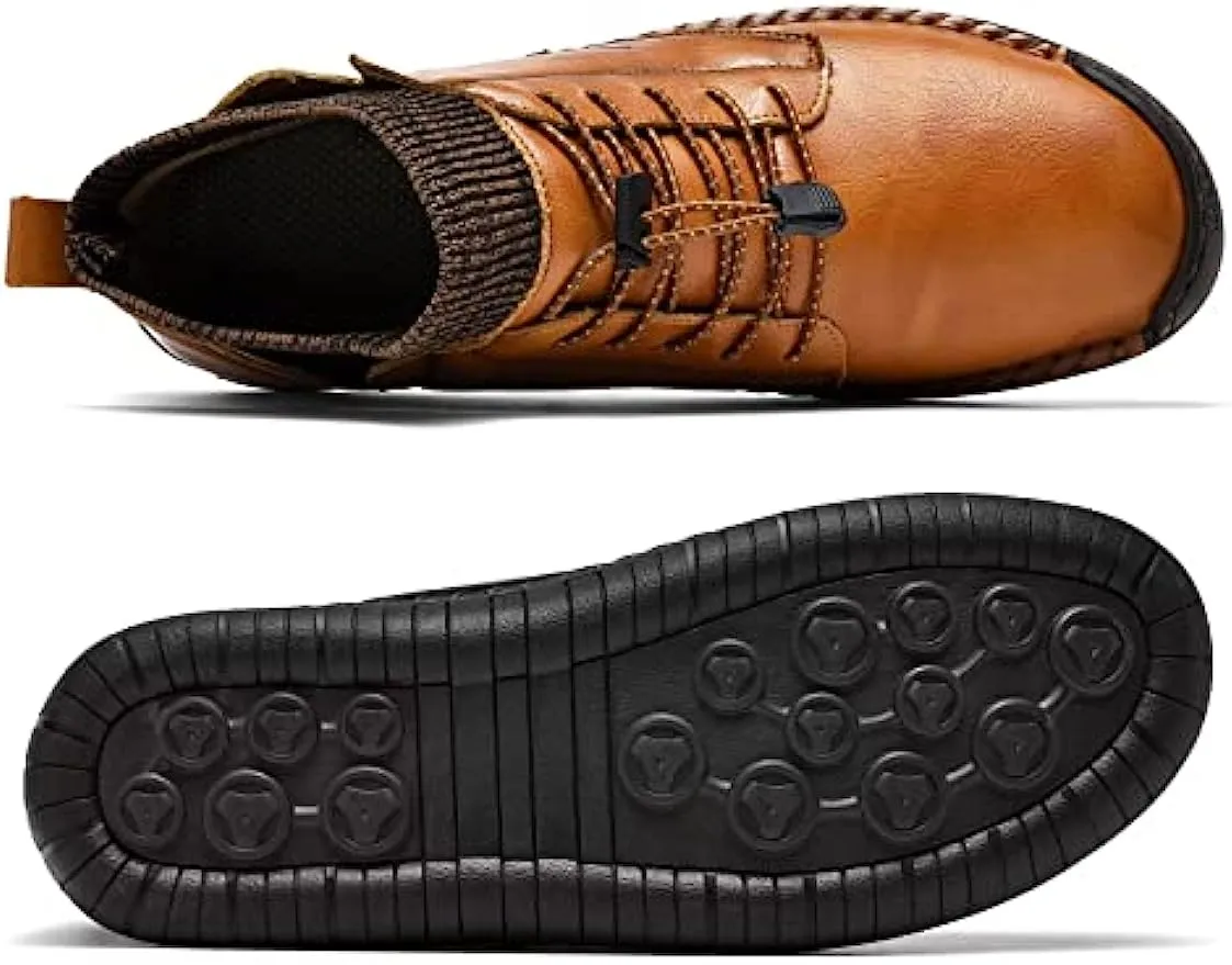 Mens Leather Loafers Fashion Casual Slip Driver Loafer Shoes Ankle Chukka Boots for Men