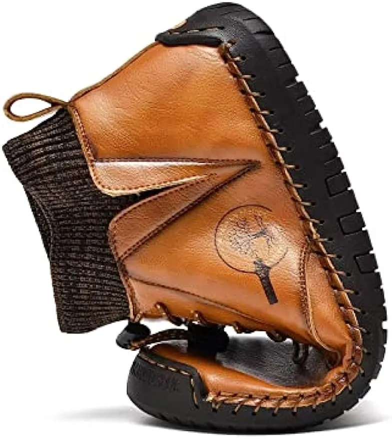 Mens Leather Loafers Fashion Casual Slip Driver Loafer Shoes Ankle Chukka Boots for Men