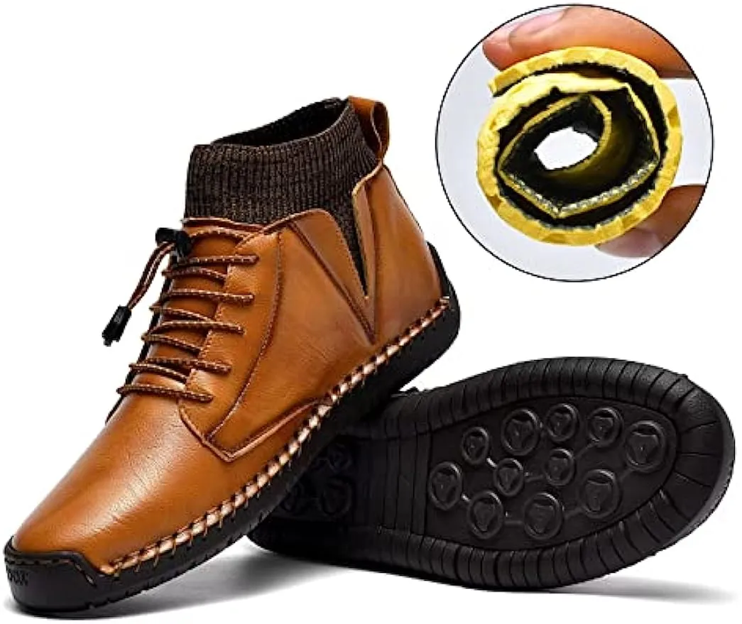 Mens Leather Loafers Fashion Casual Slip Driver Loafer Shoes Ankle Chukka Boots for Men