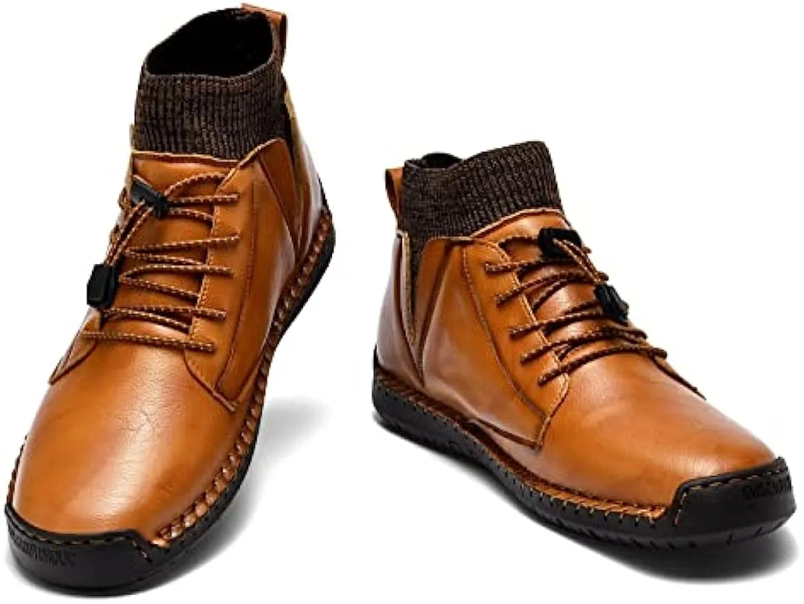 Mens Leather Loafers Fashion Casual Slip Driver Loafer Shoes Ankle Chukka Boots for Men