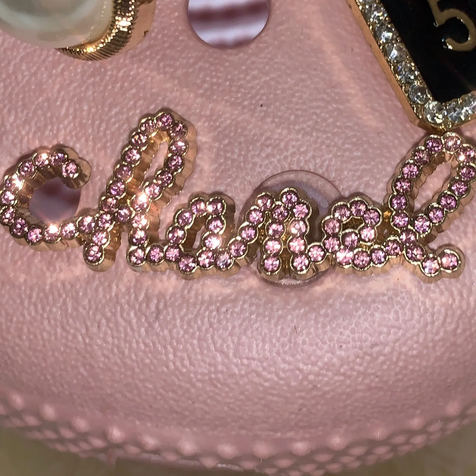 METAL SHOE CHARMS - PINK SCRIPT