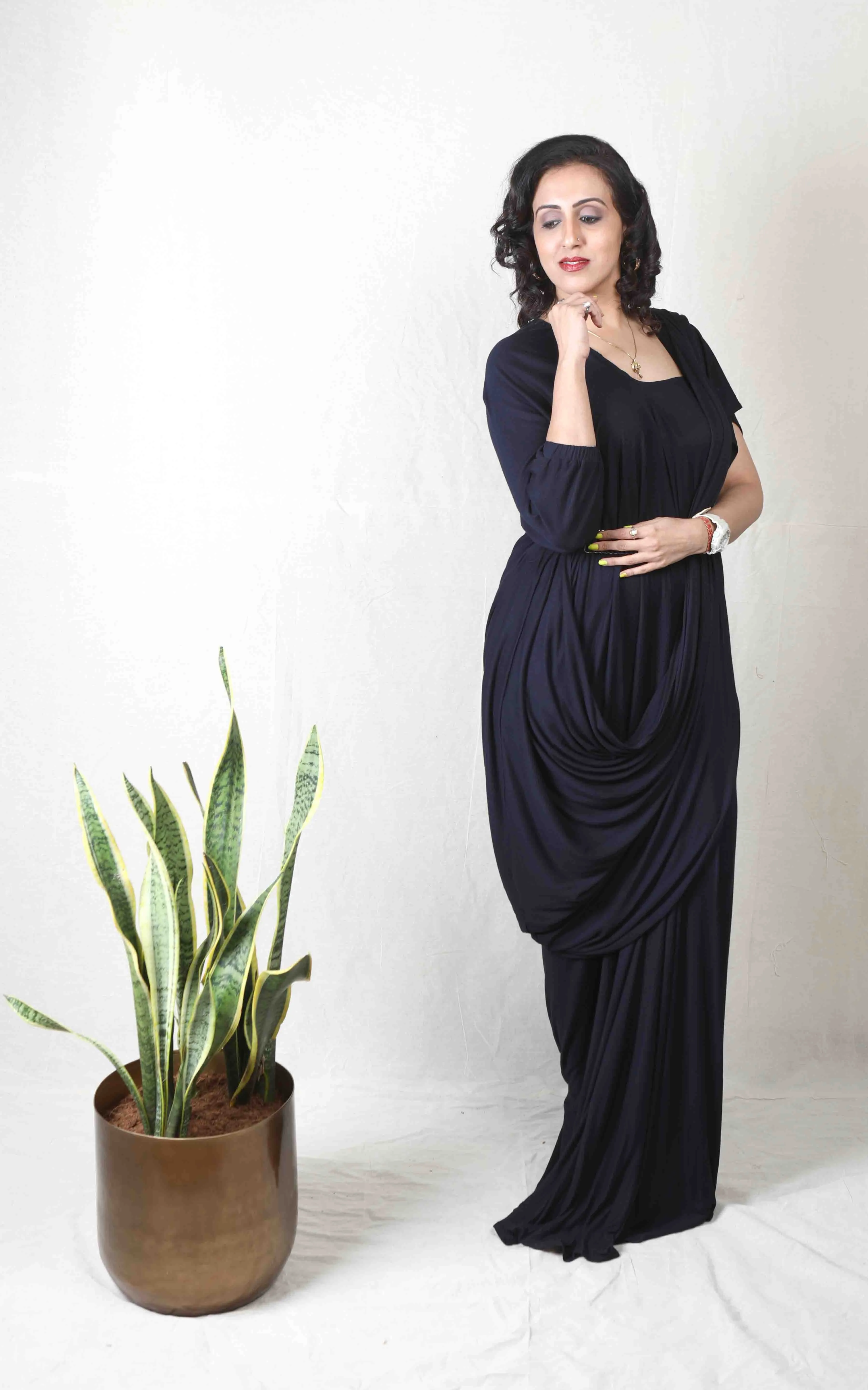 New Era Black Maxi drape Dress