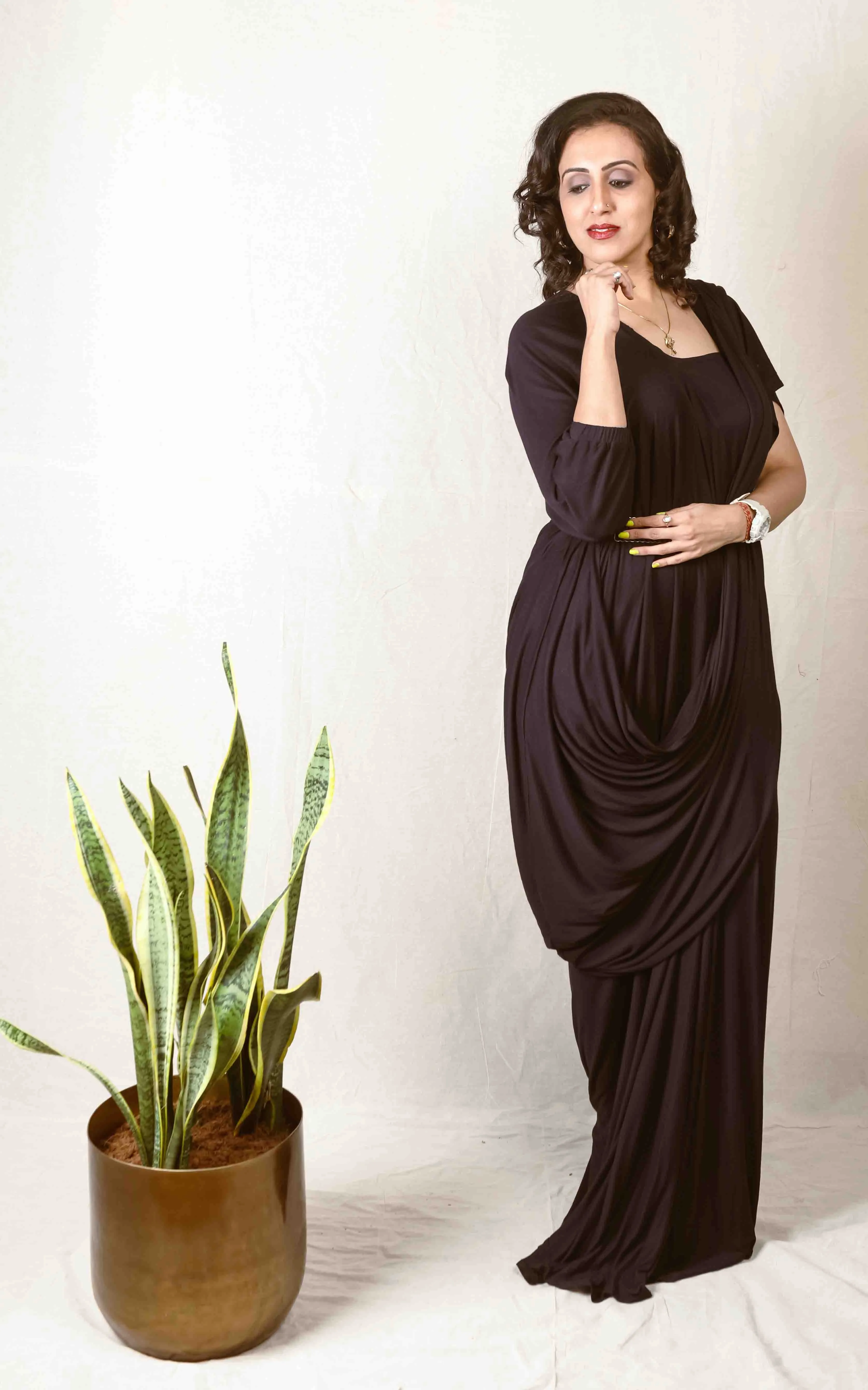 New Era Black Maxi drape Dress
