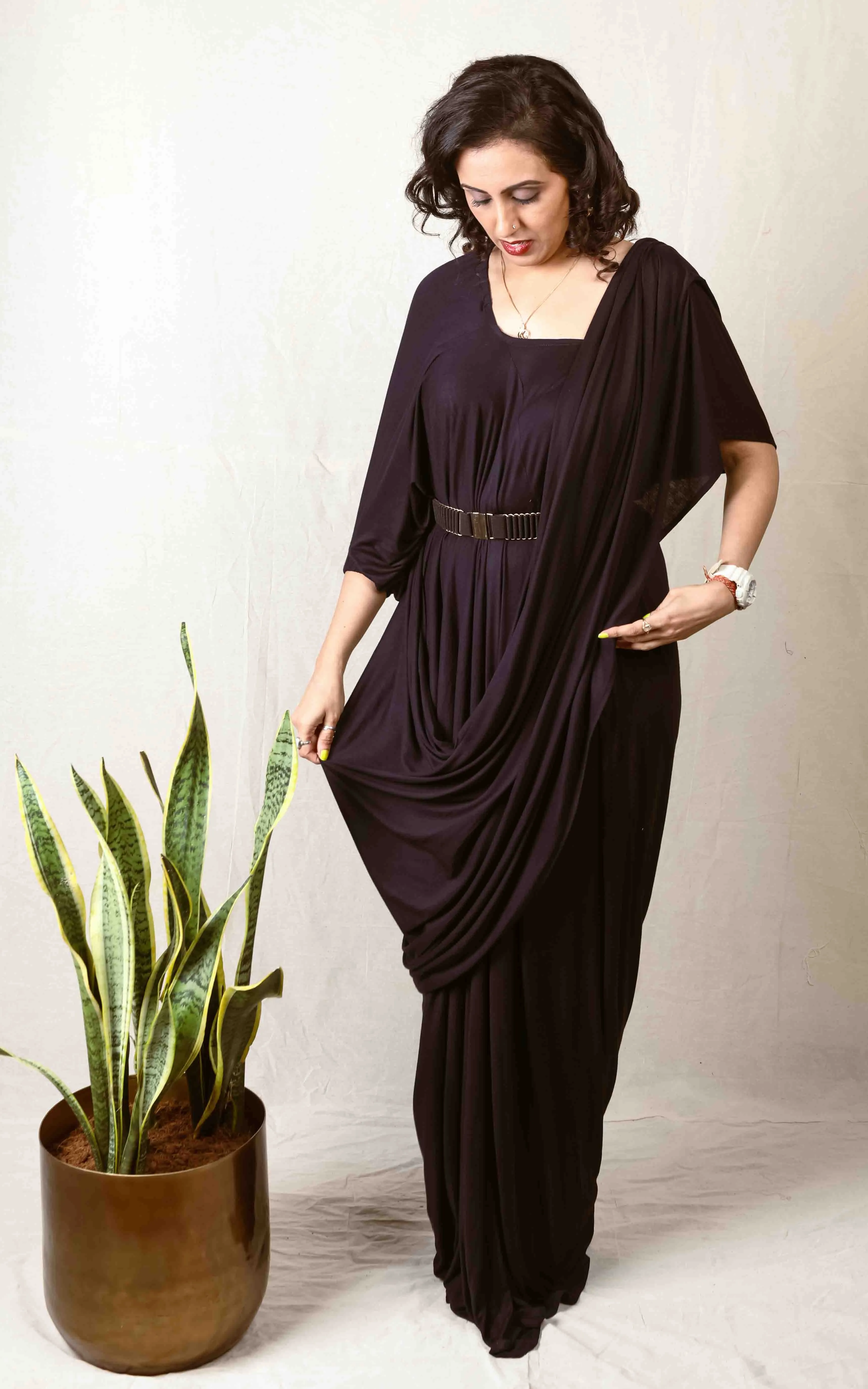New Era Black Maxi drape Dress