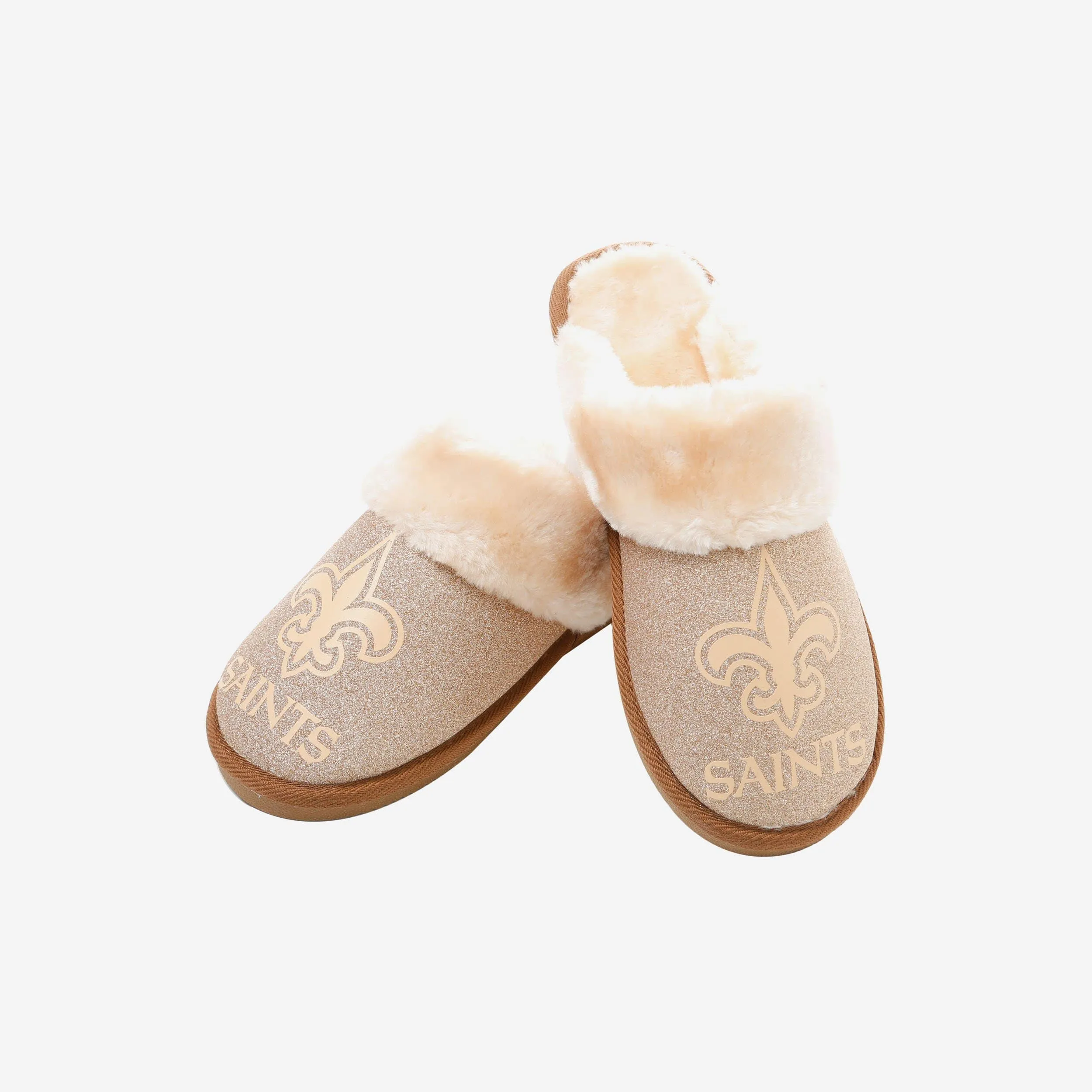 New Orleans Saints Womens Glitter Open Back Fur Moccasin Slipper