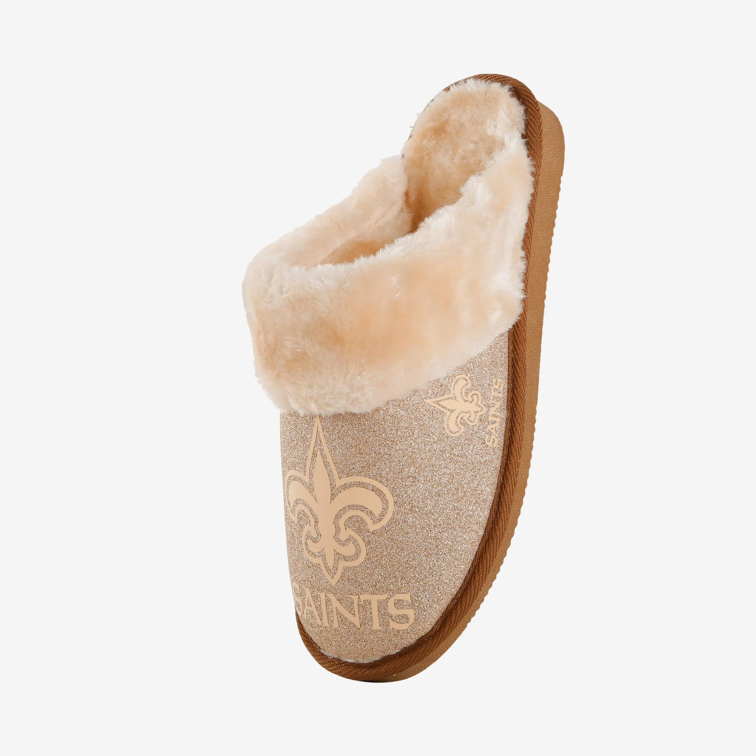 New Orleans Saints Womens Glitter Open Back Fur Moccasin Slipper