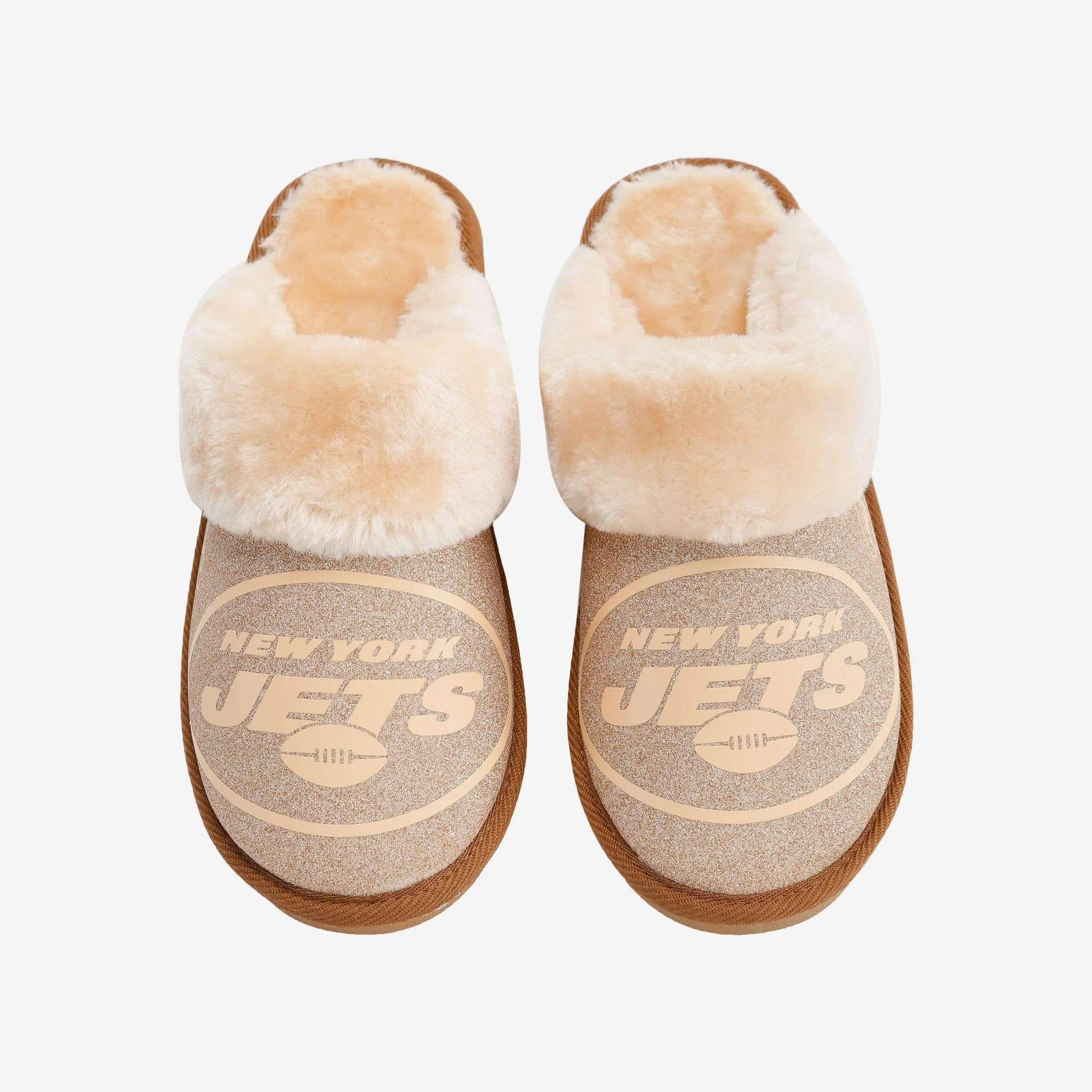 New York Jets Womens Glitter Open Back Fur Moccasin Slipper