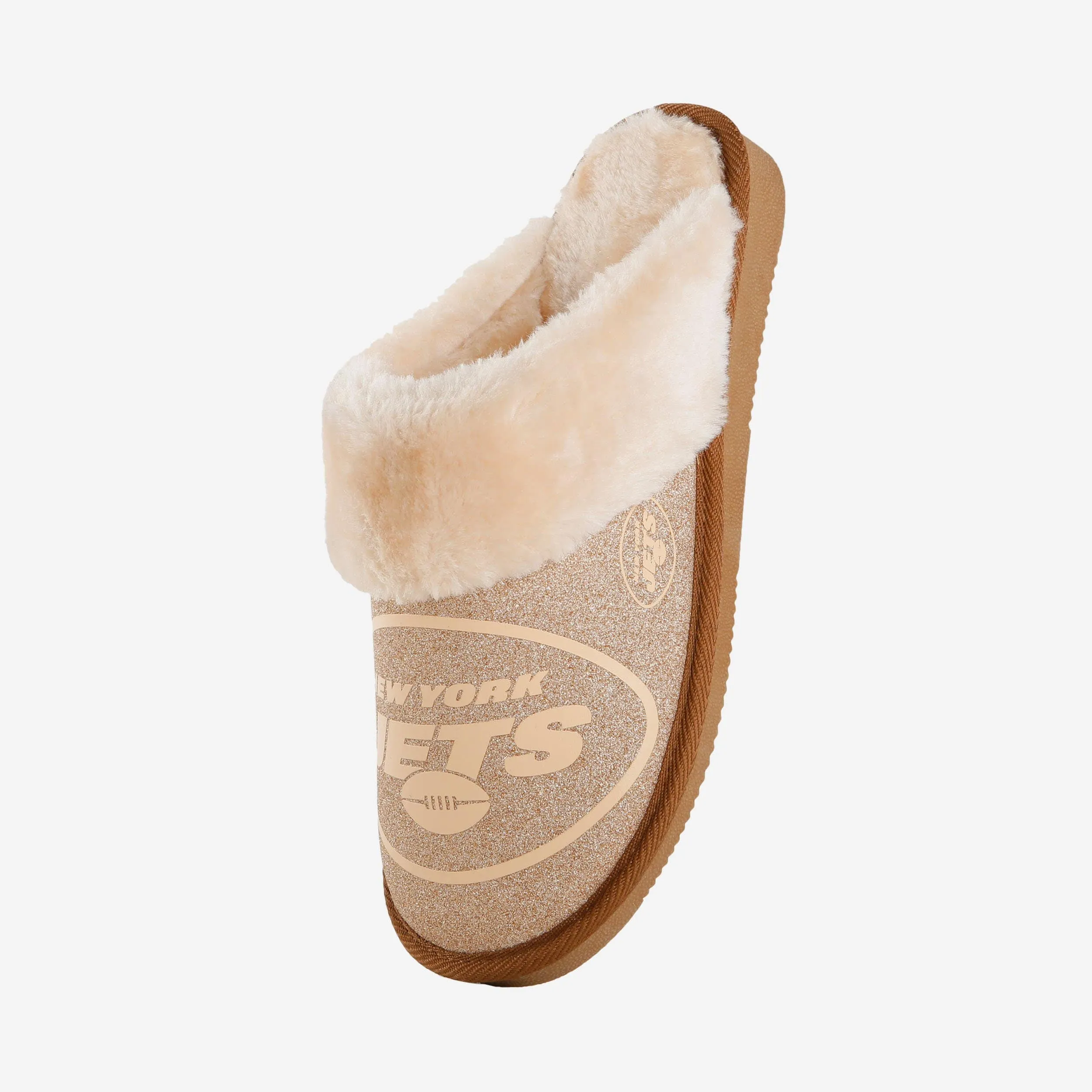 New York Jets Womens Glitter Open Back Fur Moccasin Slipper