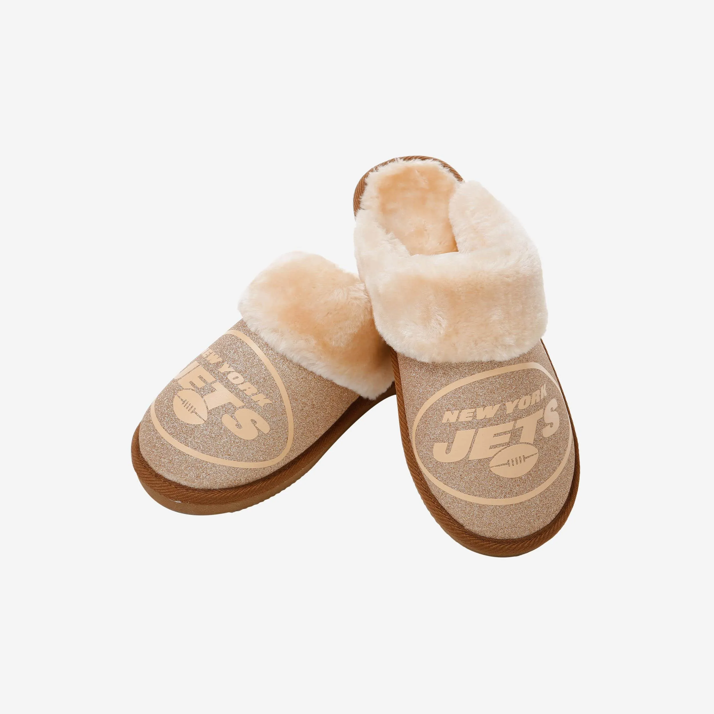 New York Jets Womens Glitter Open Back Fur Moccasin Slipper