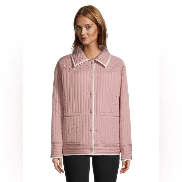 NWT Lucky Brand Reversible Quilted Barn Jacket in Ivory Rose Pink