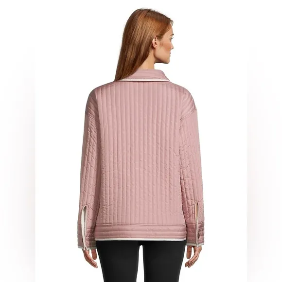 NWT Lucky Brand Reversible Quilted Barn Jacket in Ivory Rose Pink