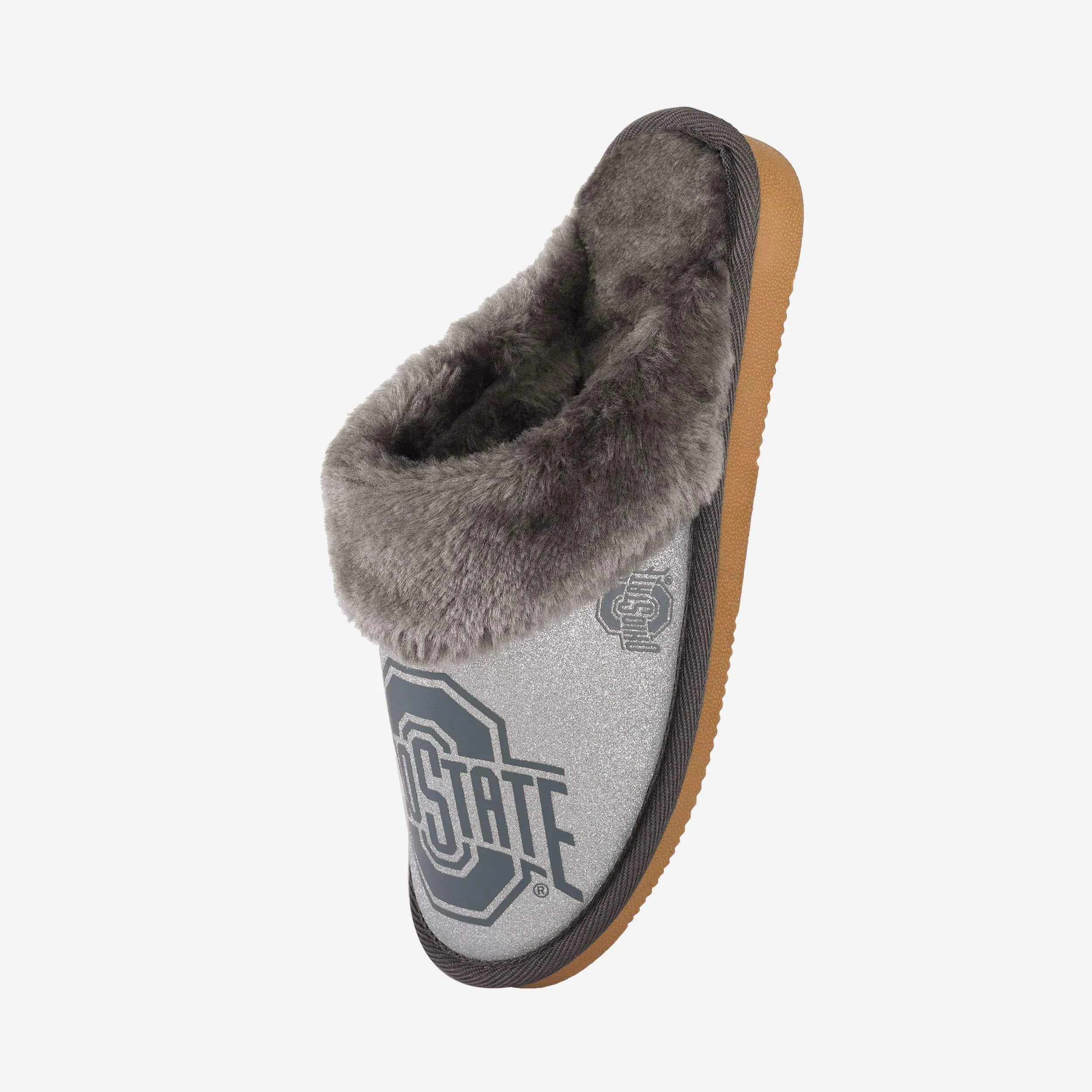 Ohio State Buckeyes Womens Glitter Open Back Fur Moccasin Slipper