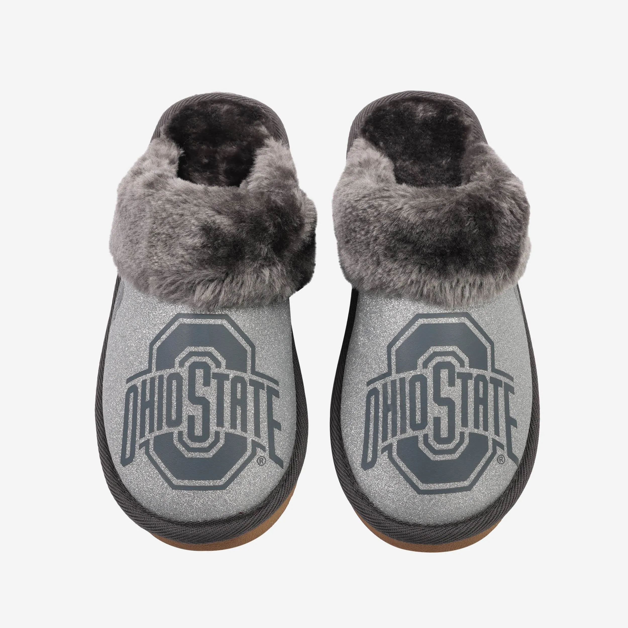 Ohio State Buckeyes Womens Glitter Open Back Fur Moccasin Slipper