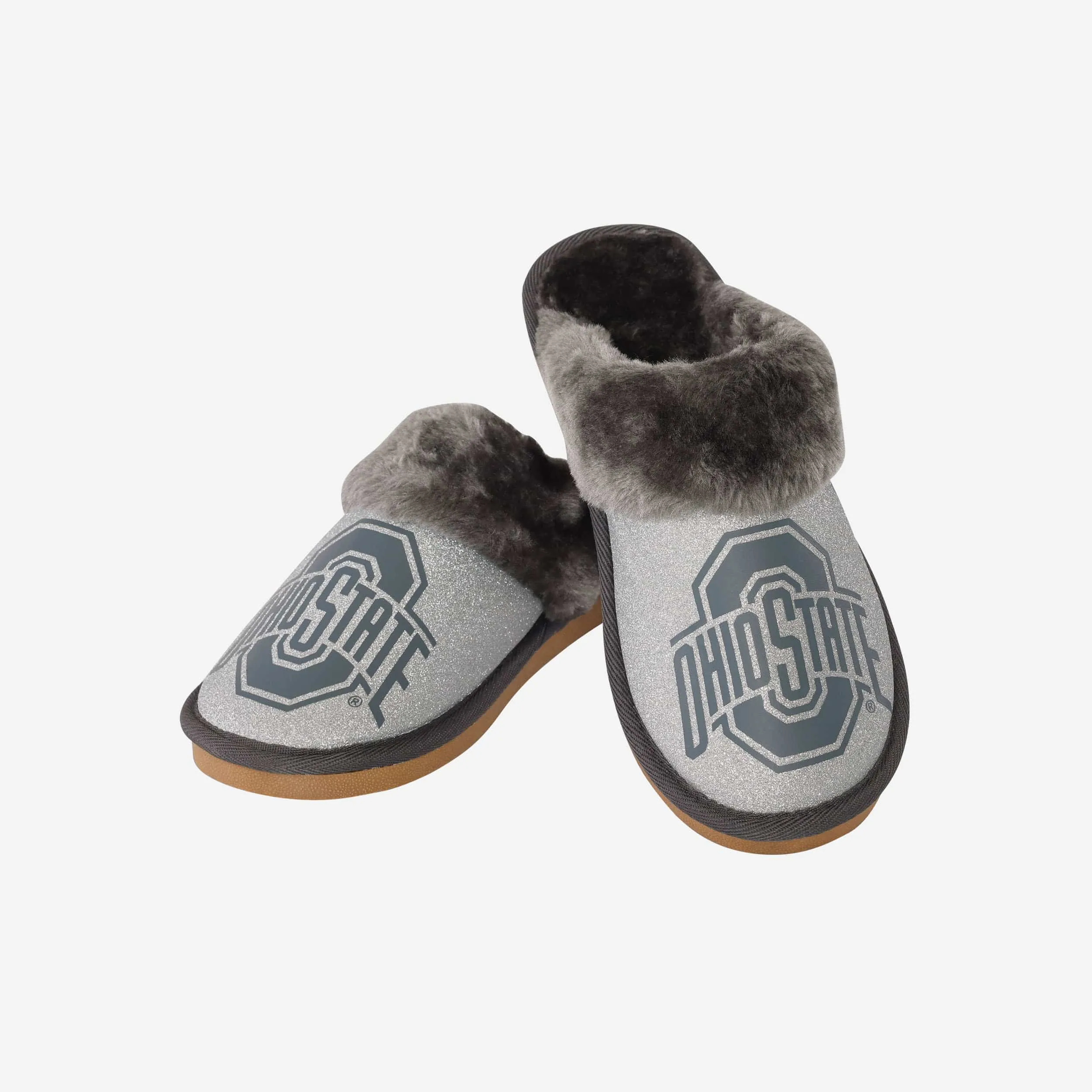 Ohio State Buckeyes Womens Glitter Open Back Fur Moccasin Slipper