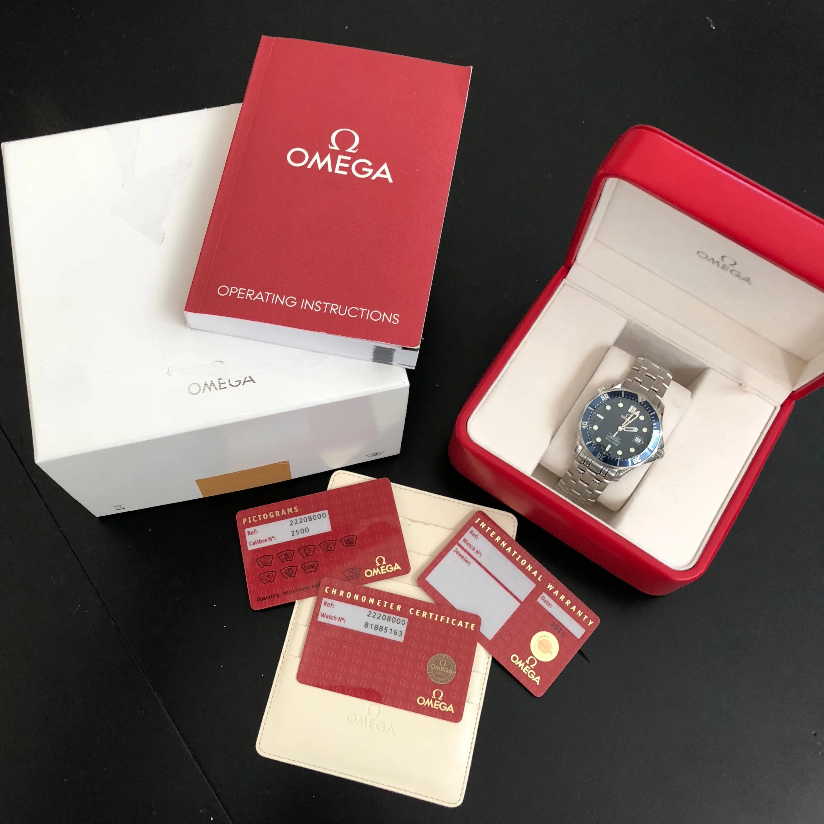 Omega Seamaster Professional Co-Axial Chronometer 2220.80 Blue Wave 41mm Steel Wristwatch Box Papers