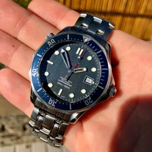 Omega Seamaster Professional Co-Axial Chronometer 2220.80 Blue Wave 41mm Steel Wristwatch Box Papers