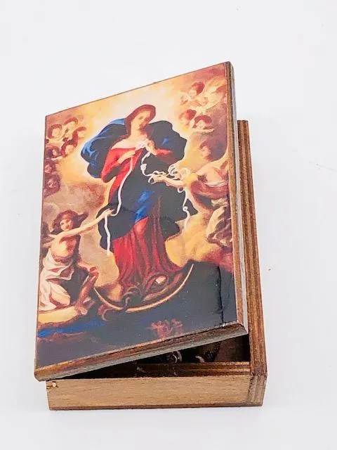 Our Lady Undoer of Knots Wood Rosary Box with Wood Rosary