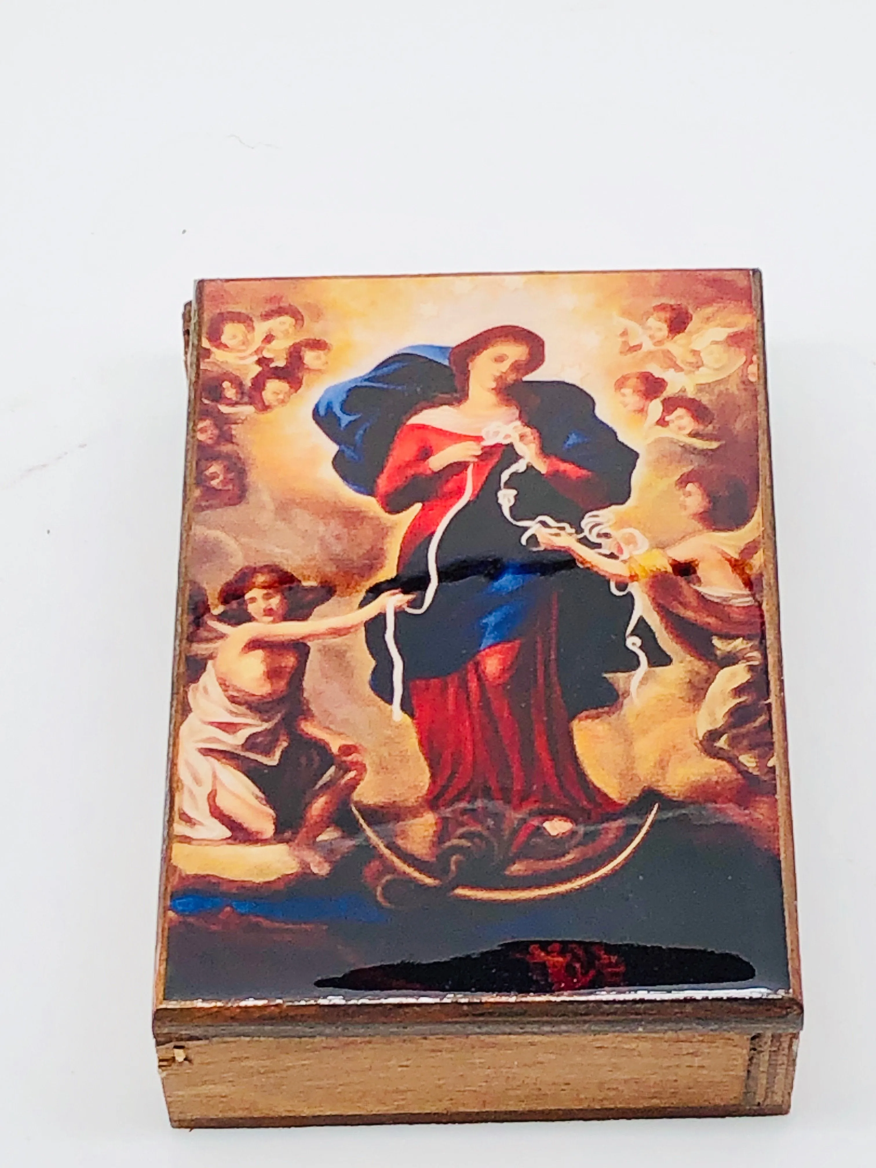 Our Lady Undoer of Knots Wood Rosary Box with Wood Rosary