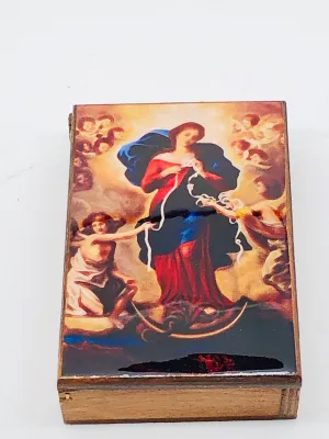 Our Lady Undoer of Knots Wood Rosary Box with Wood Rosary