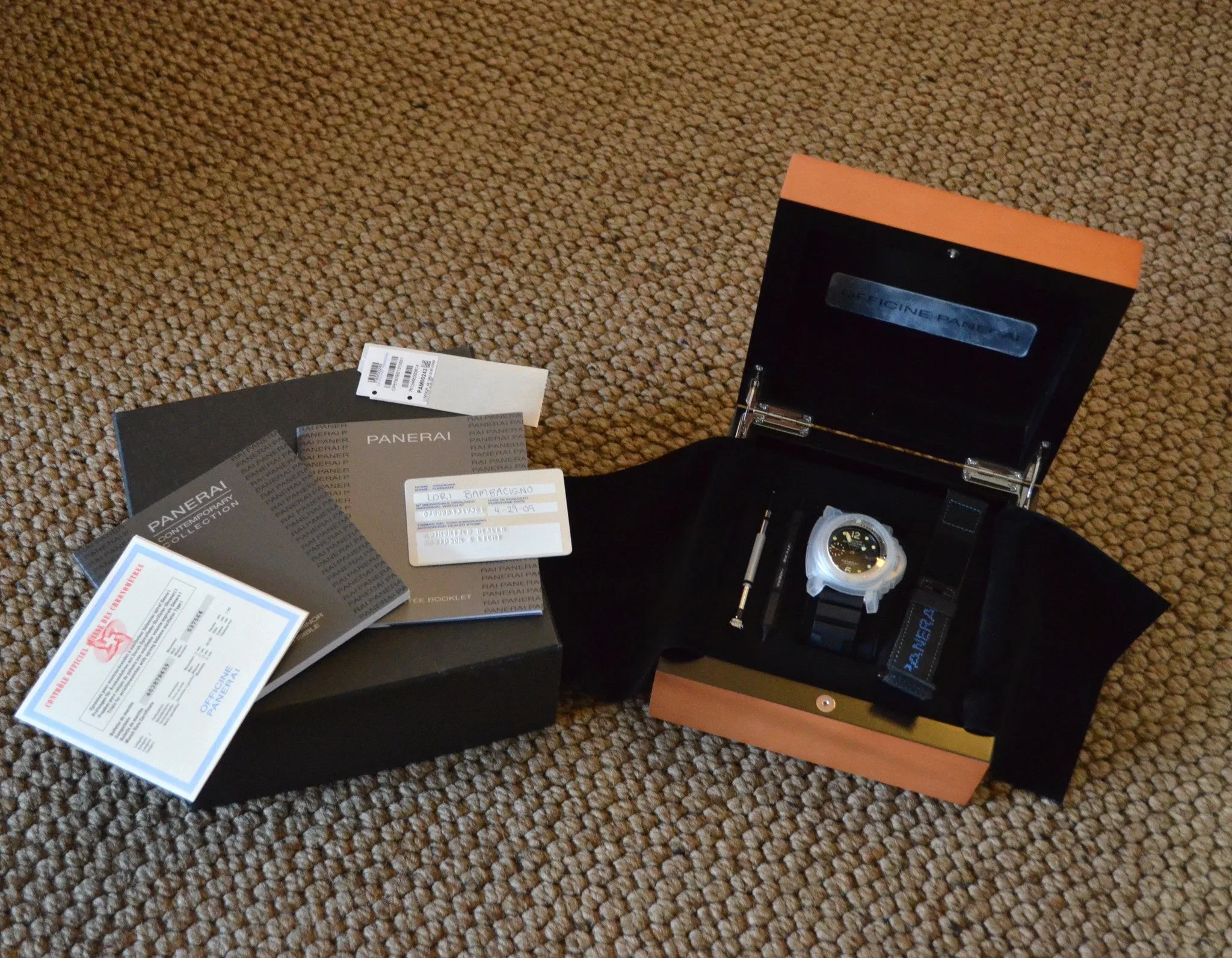Panerai Luminor Submersible 1000 PAM 243 "K" Steel Auto Wristwatch Box Papers