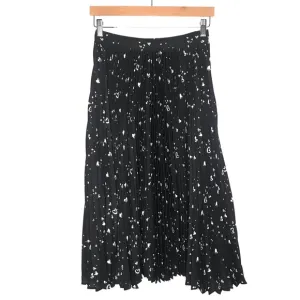 Parker Black &amp; White Heart Print Full Pleated Long Midi Skirt Sz 2