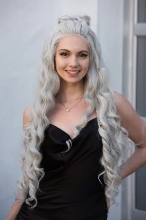 Pearl White Silver Gray Wavy Lace Top Synthetic Wig Daenerys Orla