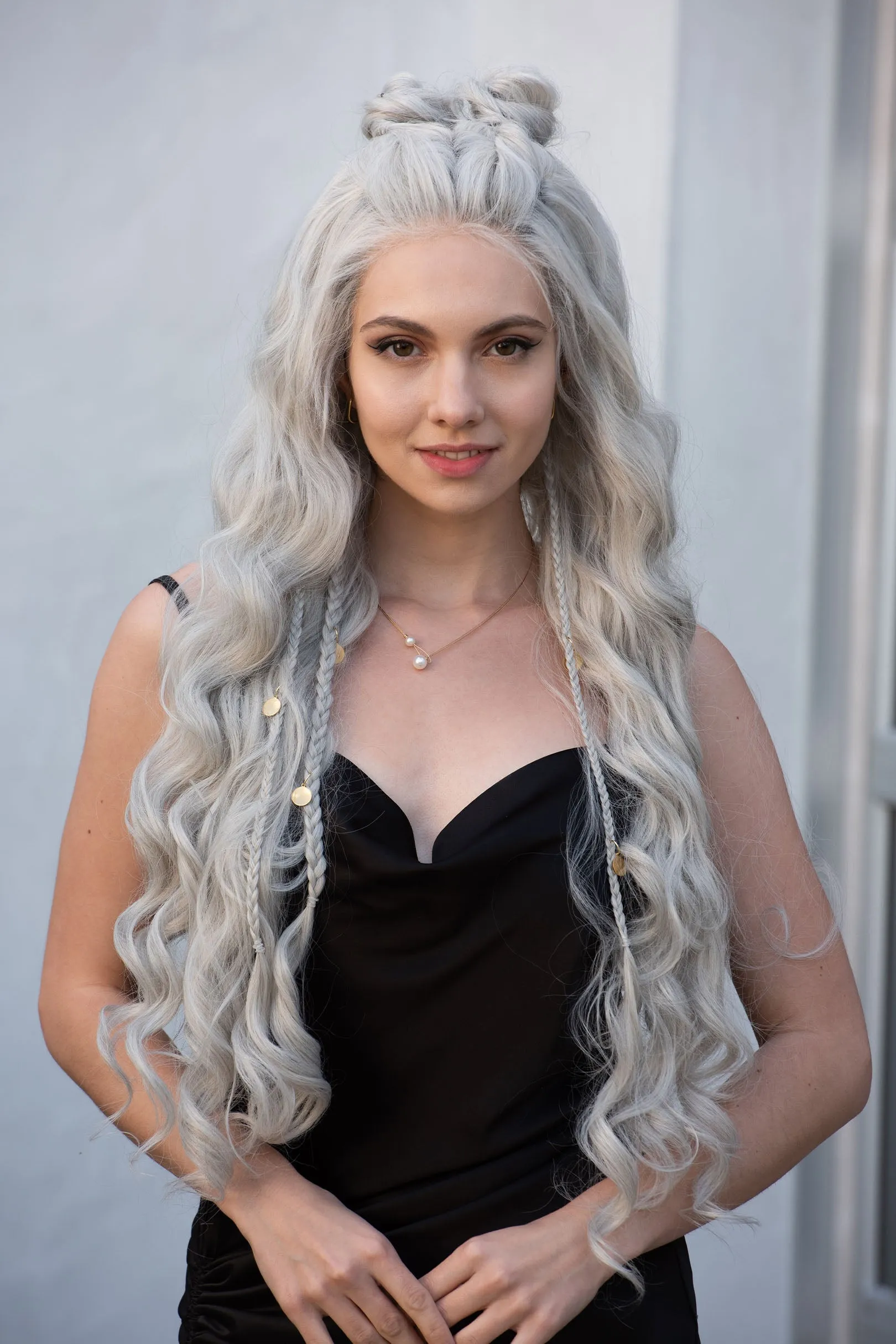 Pearl White Silver Gray Wavy Lace Top Synthetic Wig Daenerys Orla
