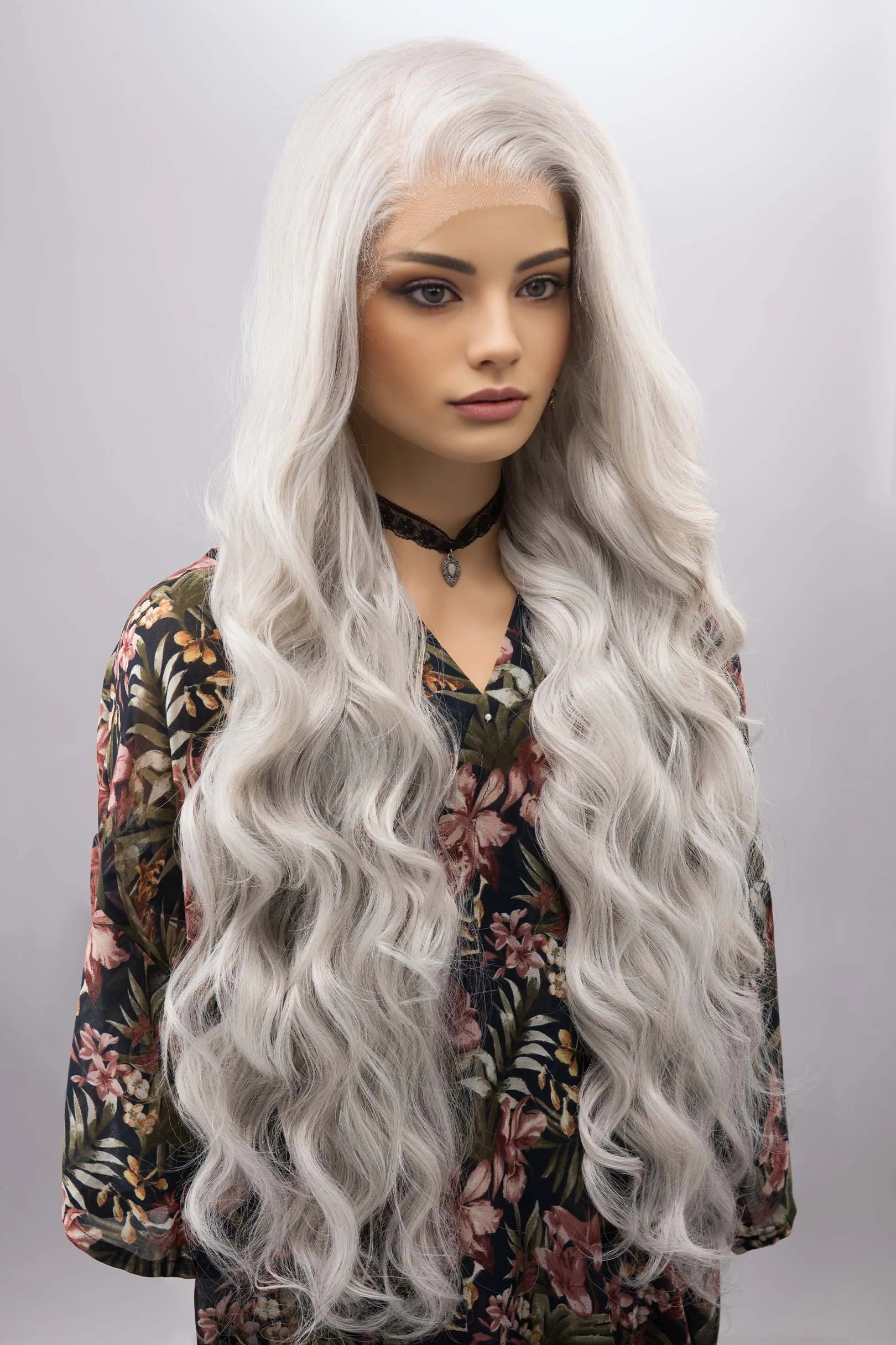 Pearl White Silver Gray Wavy Lace Top Synthetic Wig Daenerys Orla