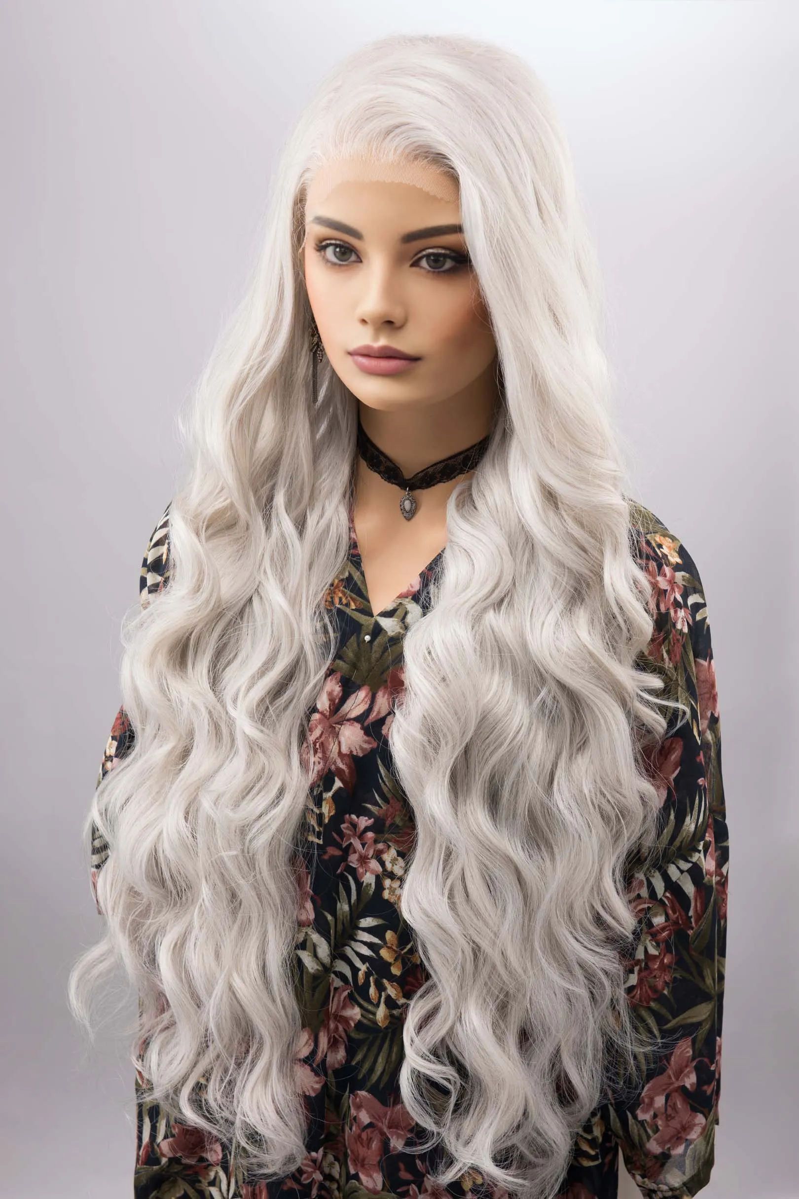 Pearl White Silver Gray Wavy Lace Top Synthetic Wig Daenerys Orla