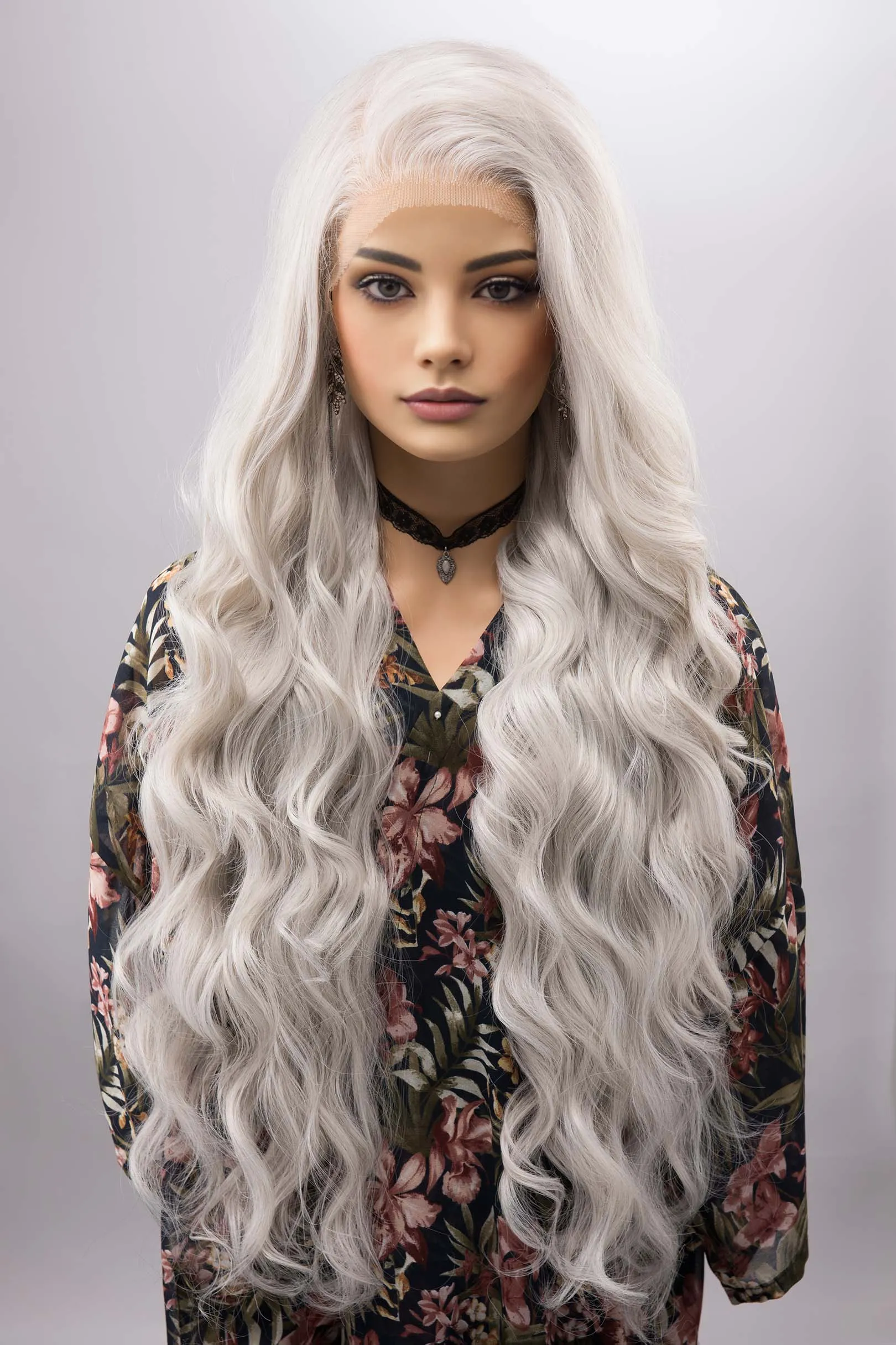 Pearl White Silver Gray Wavy Lace Top Synthetic Wig Daenerys Orla