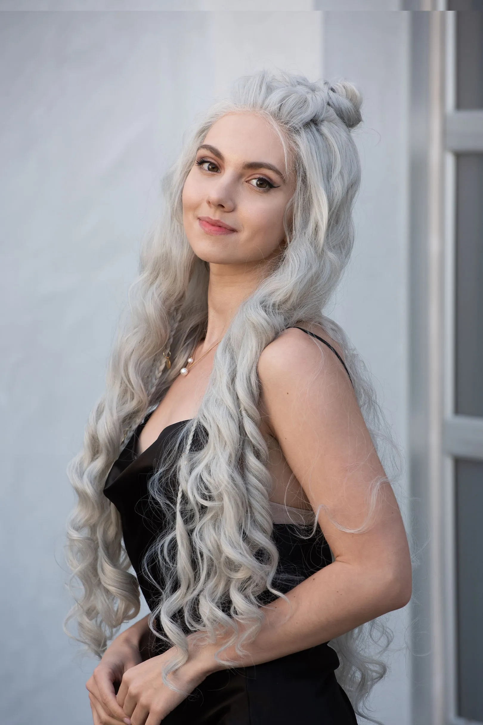 Pearl White Silver Gray Wavy Lace Top Synthetic Wig Daenerys Orla