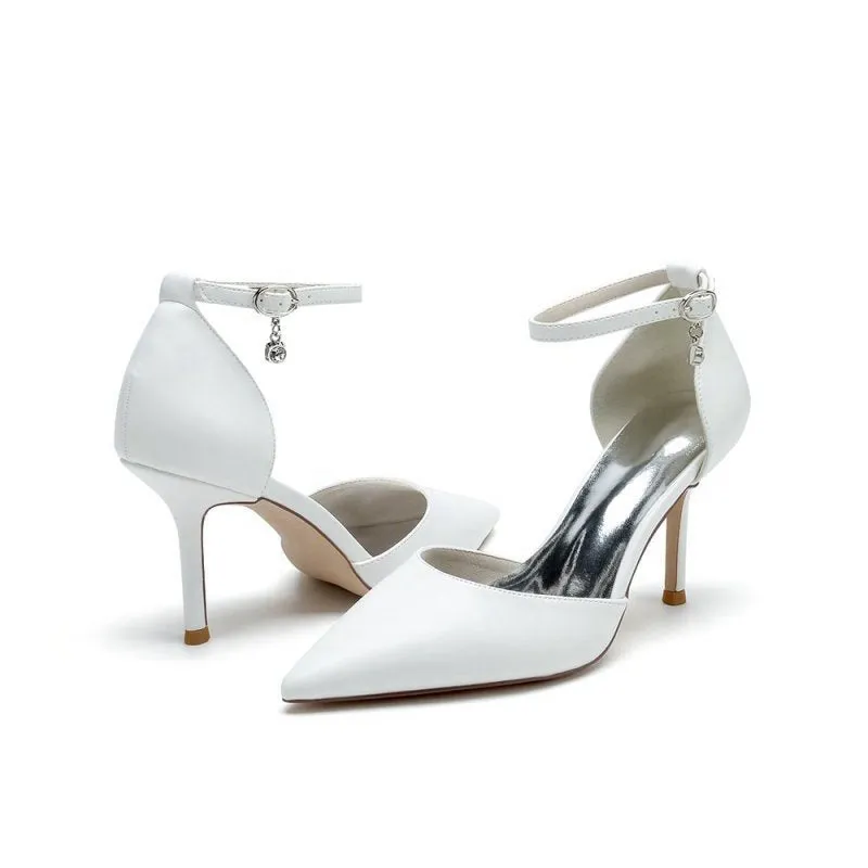 Pointed Toe Sexy Ankle Strap Satin Wedding Shoes
