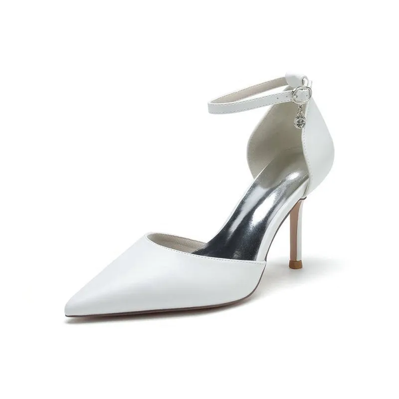Pointed Toe Sexy Ankle Strap Satin Wedding Shoes
