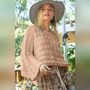 POL Round Neck Knit Oversized Cropped Pull On Sweater Neutral Beige NEW S M L
