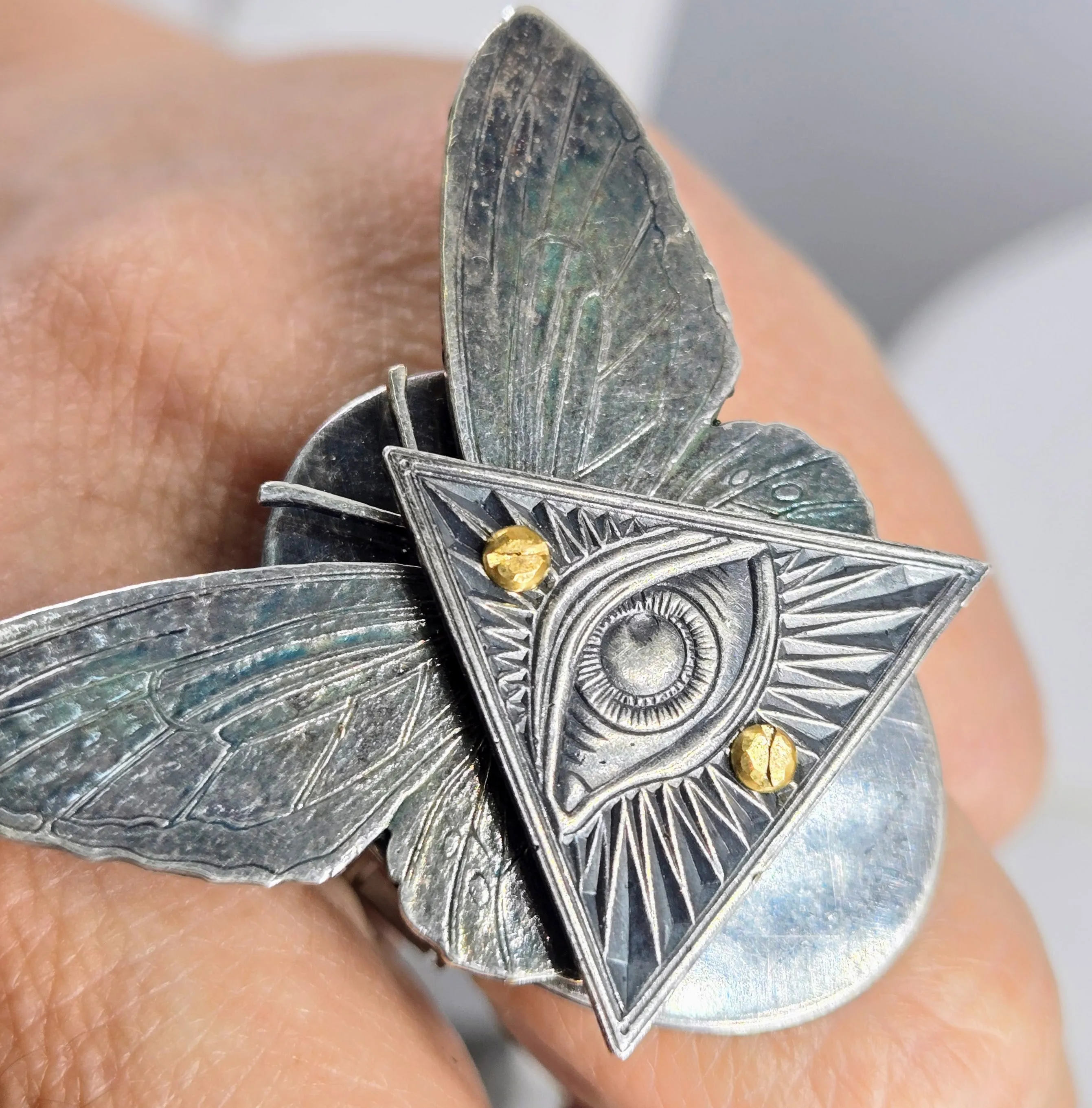 "Eye Fly SO High!" Sz 8 Ring - Anti-tarnish Mixed Metals & Upcycled Components