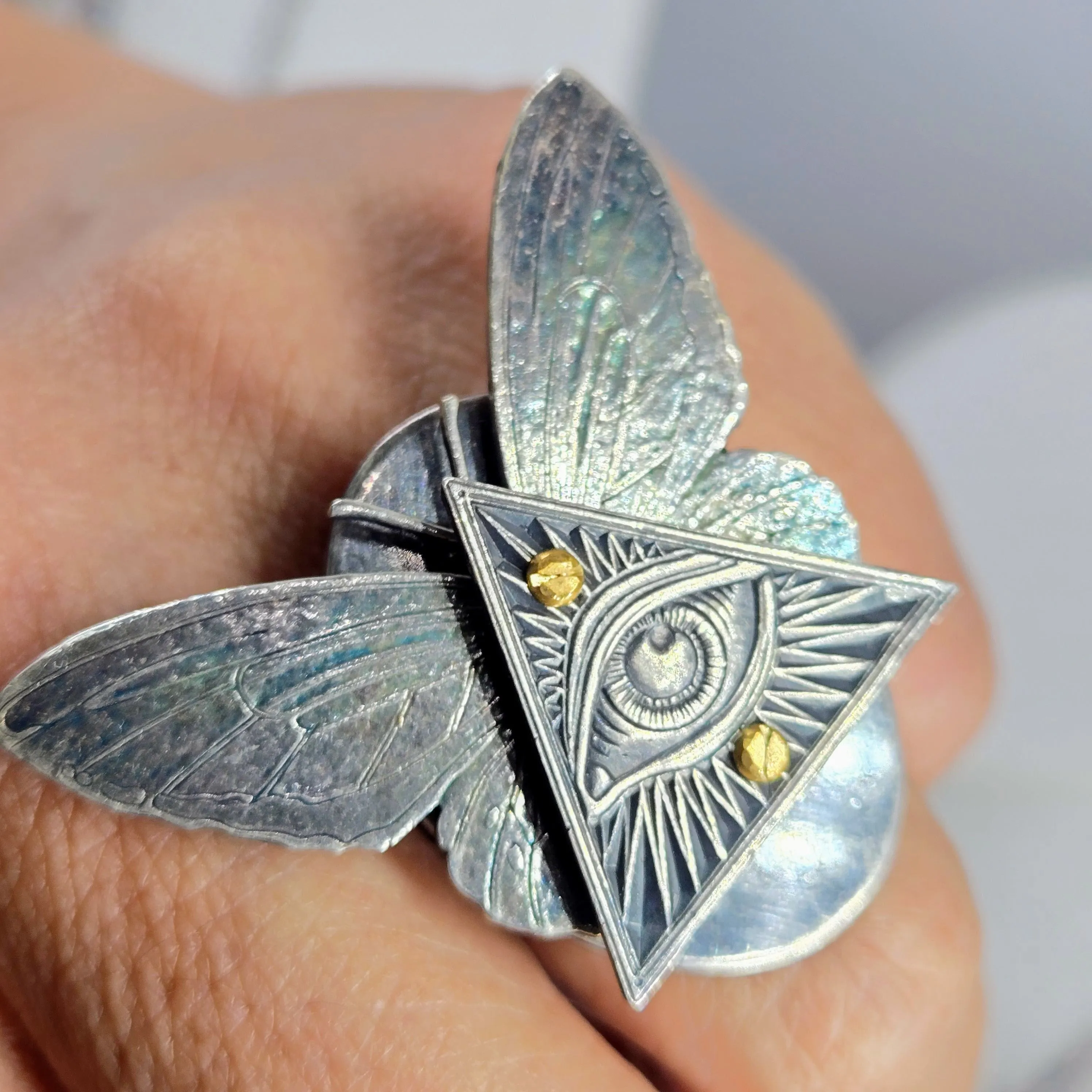 "Eye Fly SO High!" Sz 8 Ring - Anti-tarnish Mixed Metals & Upcycled Components
