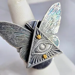 "Eye Fly SO High!" Sz 8 Ring - Anti-tarnish Mixed Metals & Upcycled Components