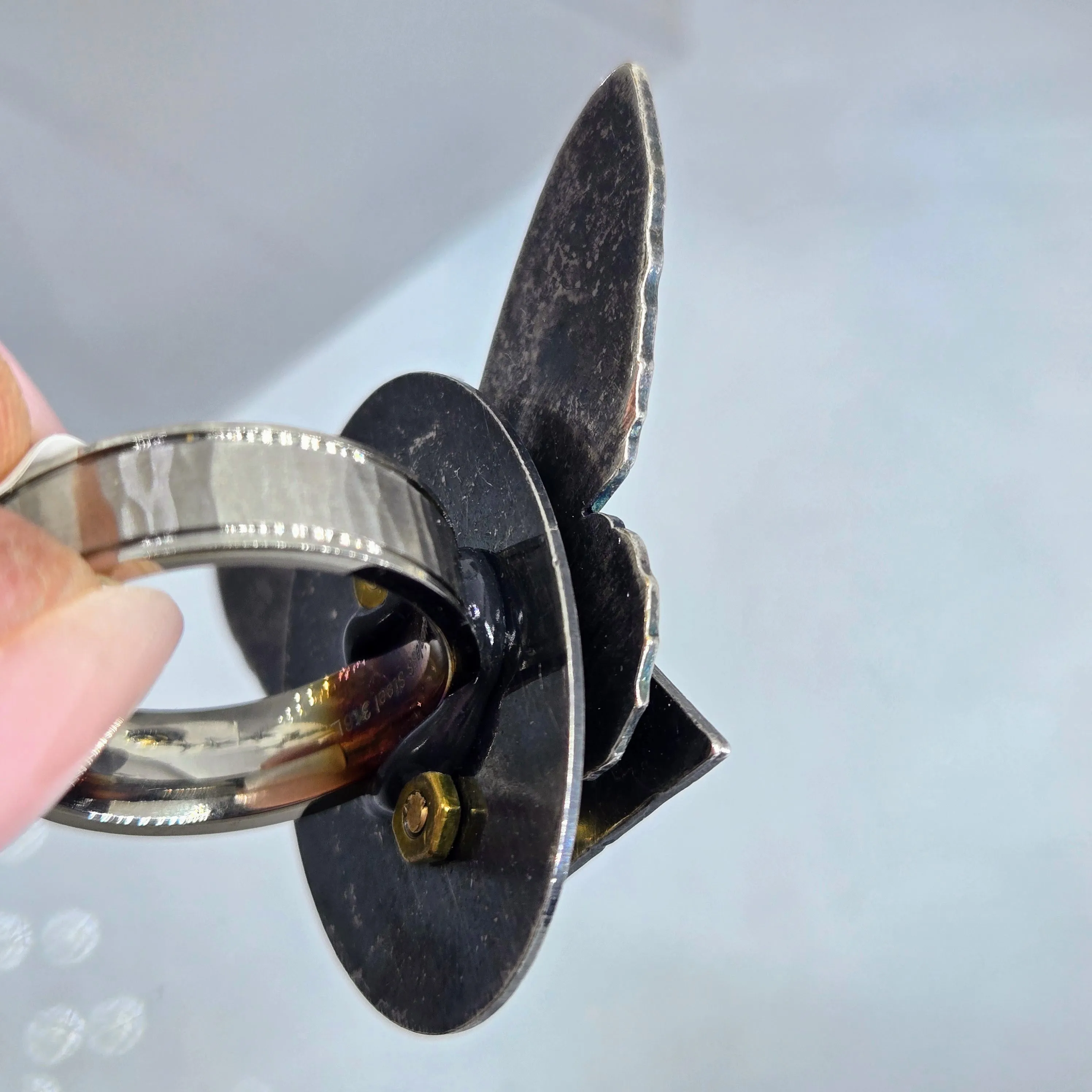 "Eye Fly SO High!" Sz 8 Ring - Anti-tarnish Mixed Metals & Upcycled Components