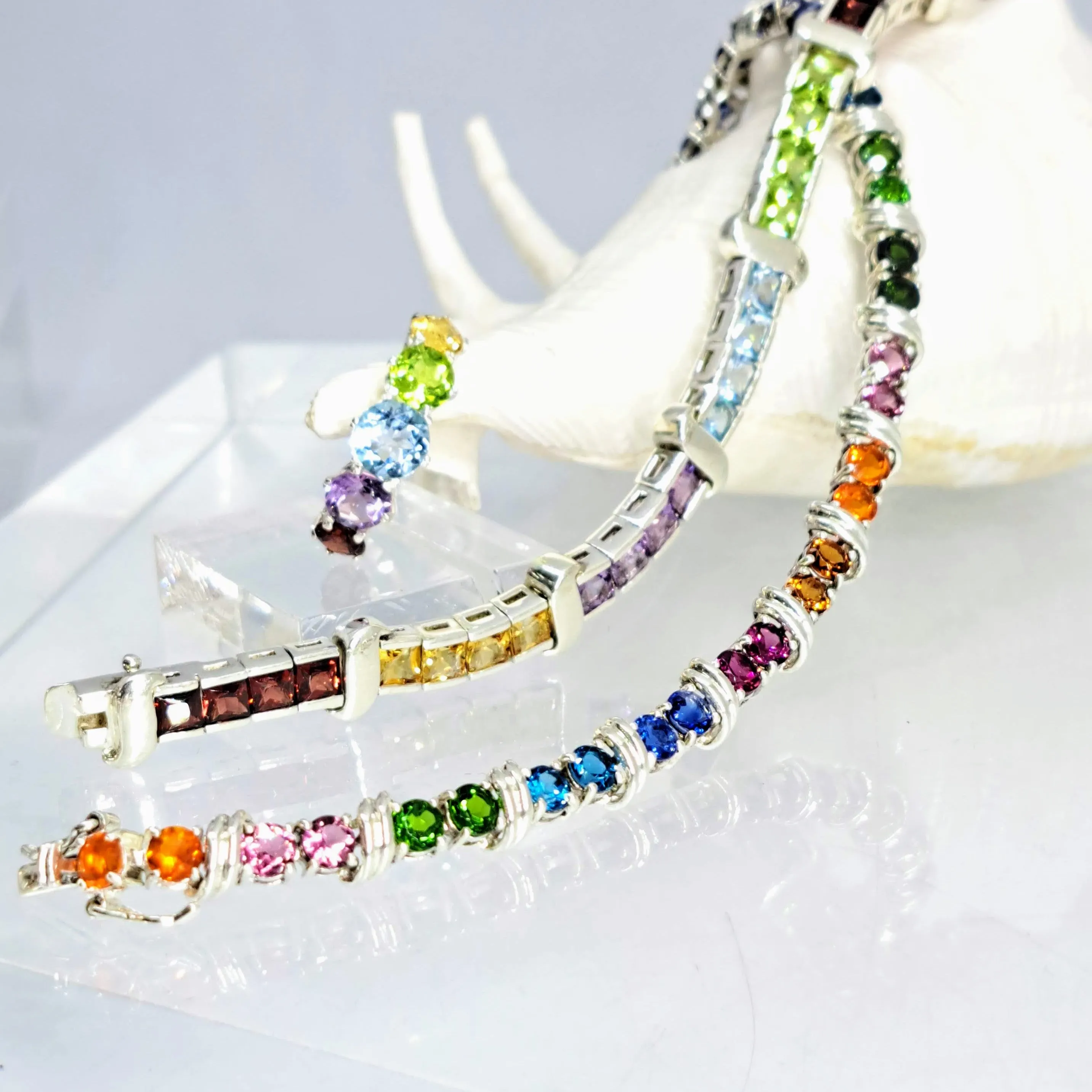 "Flag Flyer" 7.5" Bracelet - Topaz, Amethyst, Citrine, Garnet, Peridot, Sterling