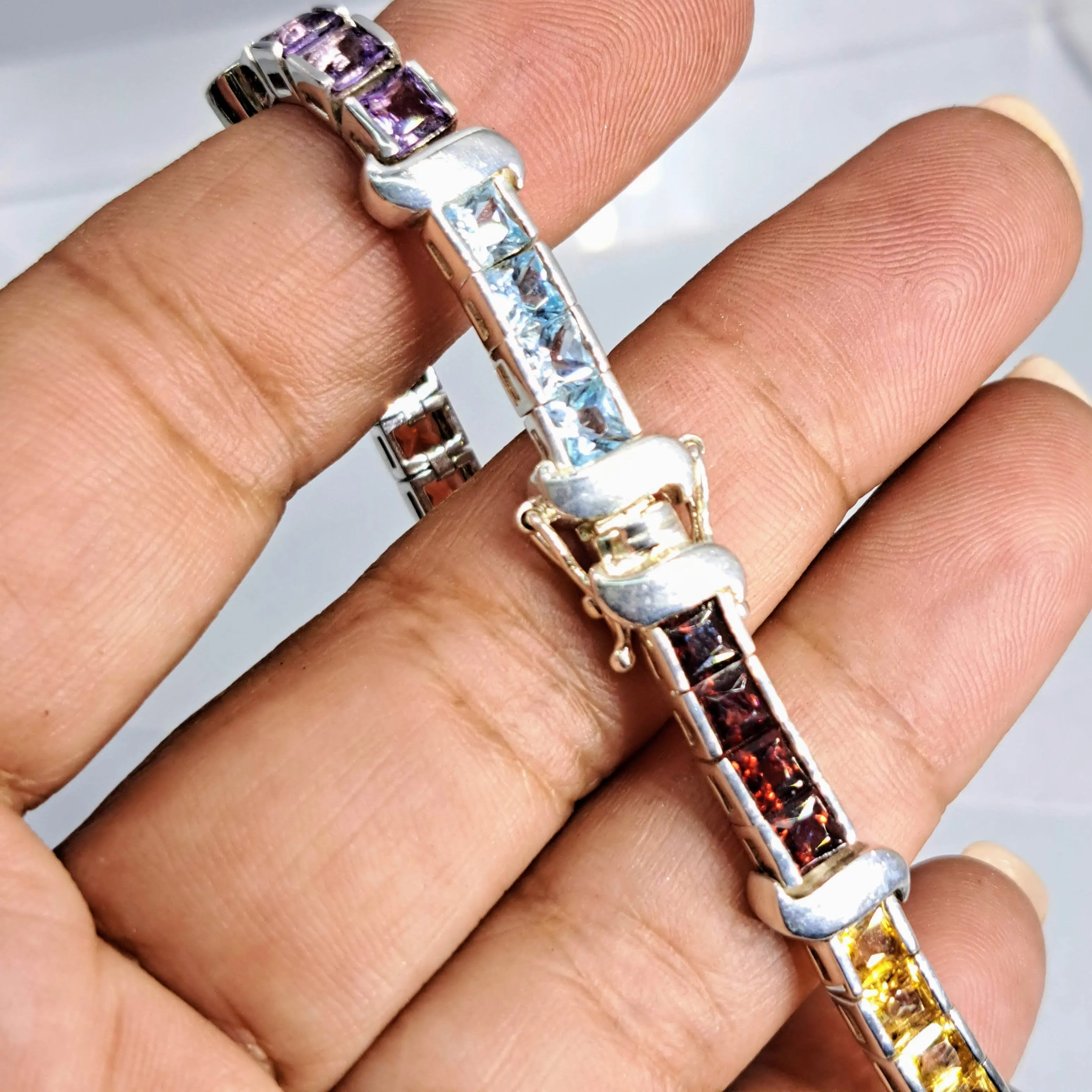 "Flag Flyer" 7.5" Bracelet - Topaz, Amethyst, Citrine, Garnet, Peridot, Sterling