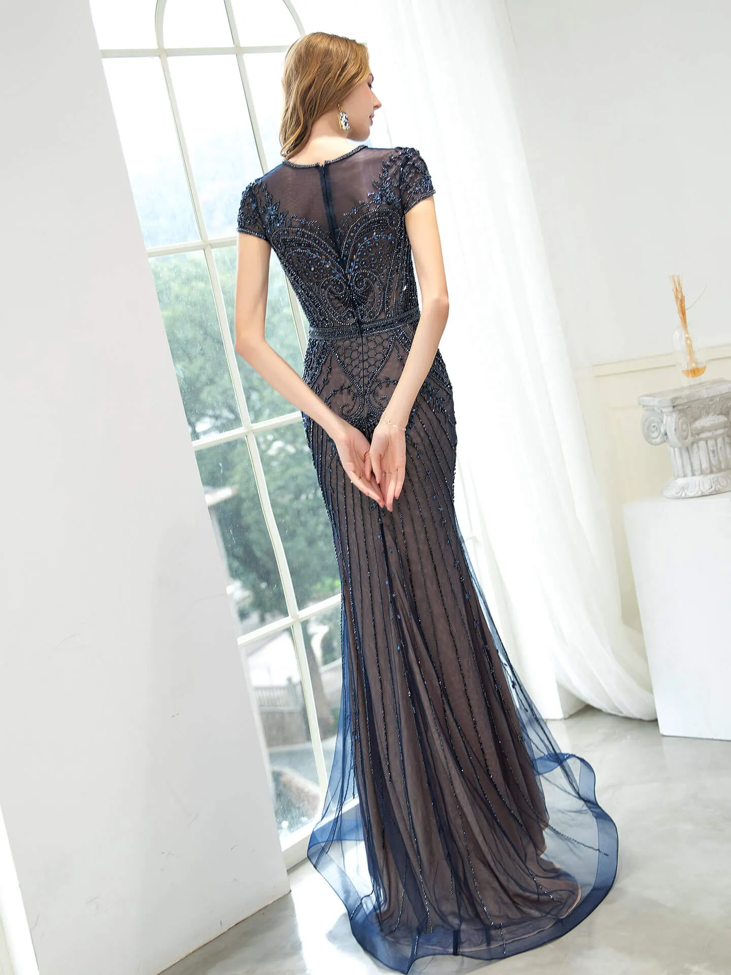 Roycebridal Roycebridal Mermaid / Trumpet Beaded Luxurious Sexy Formal Evening Dresses Cap Sleeveless Floor Length Prom Dresses